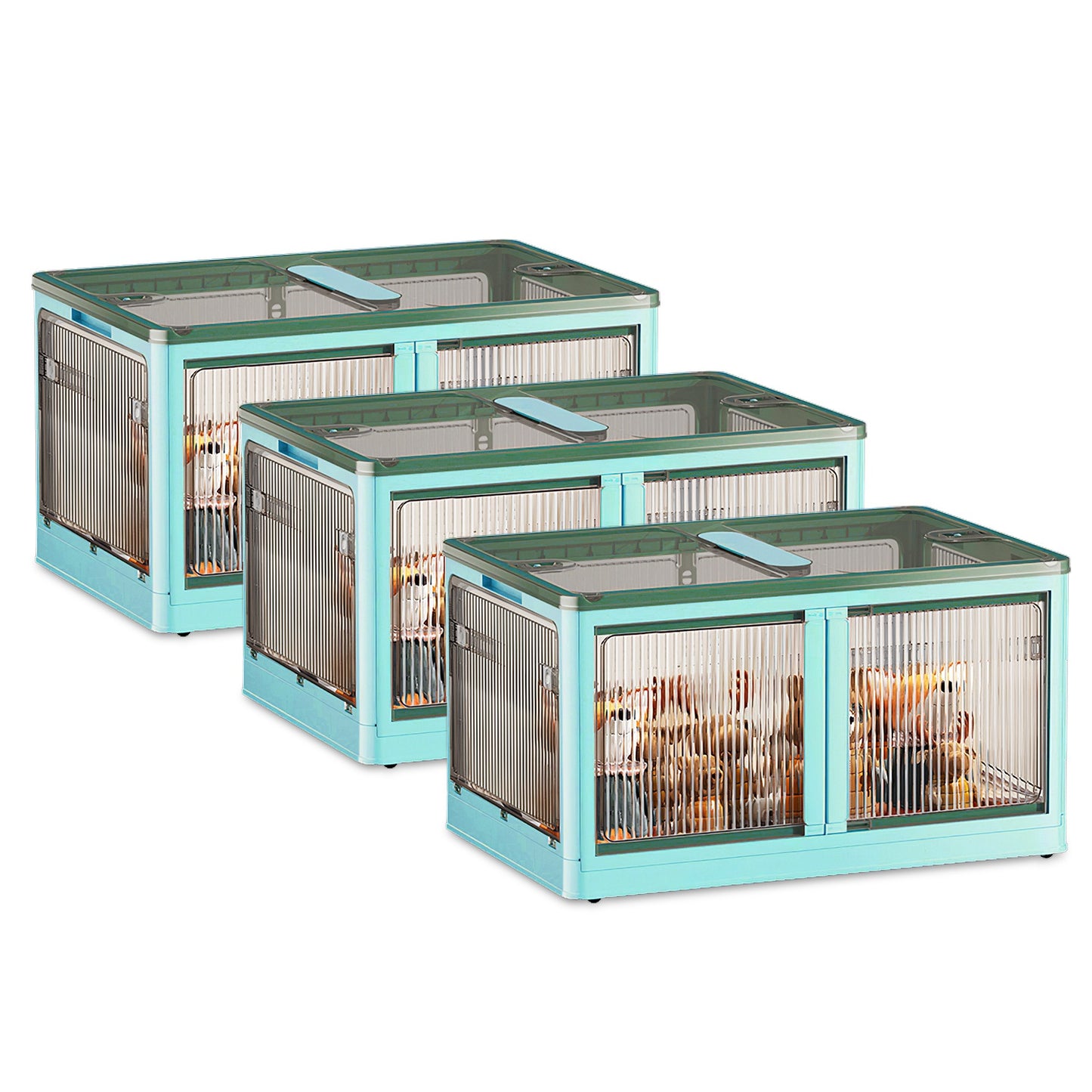 Foldable Storage Bins with Lids & Wheels - 3 Pack Stackable