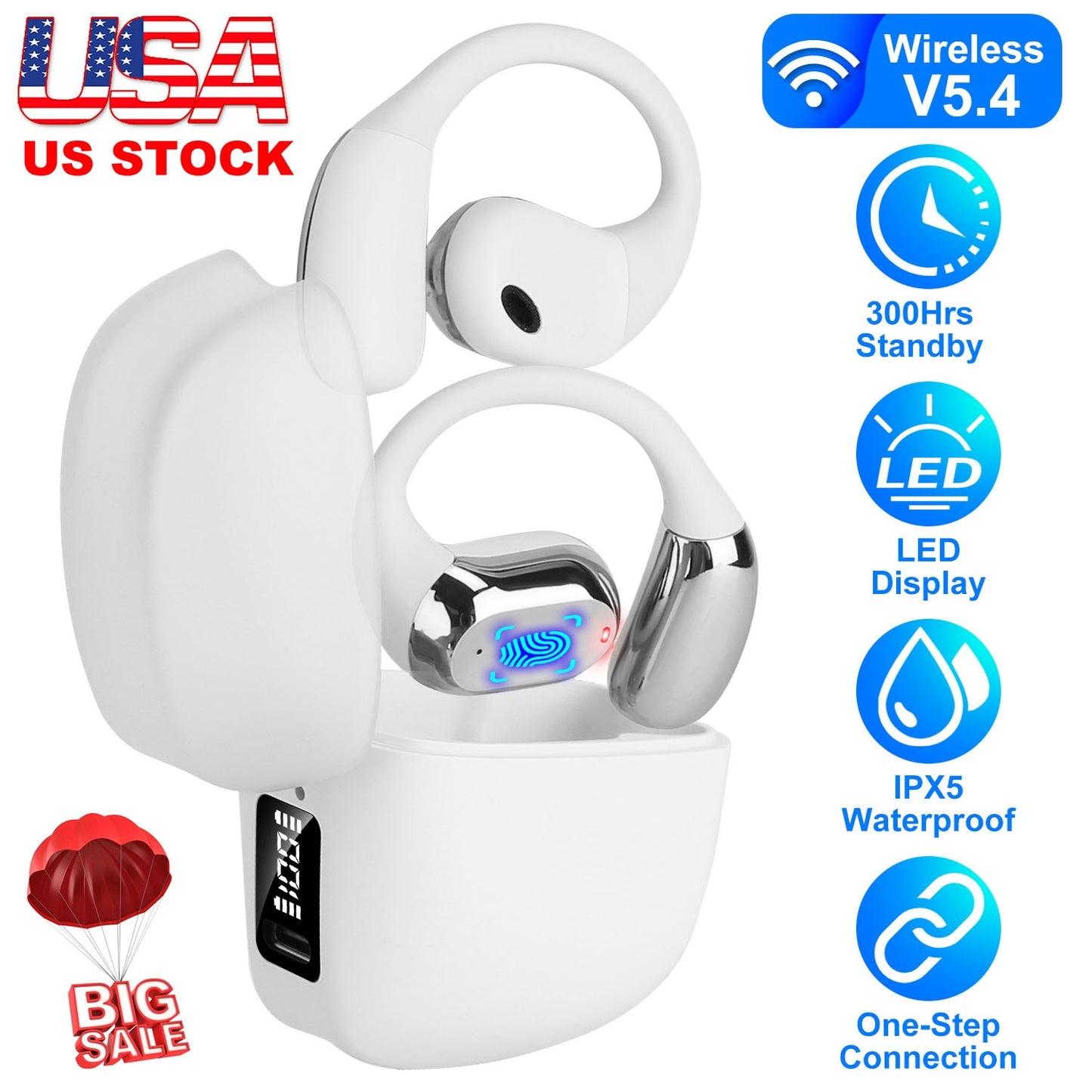 Open Ear Wireless Earbuds with LED Display & 300Hr Standby