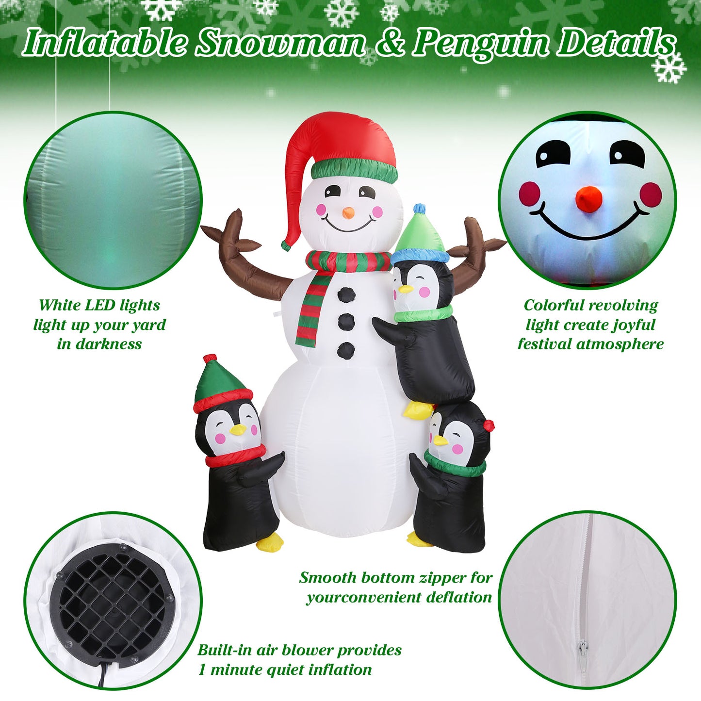 Christmas Inflatable Snowman with Penguins 5.9FT LED Outdoor