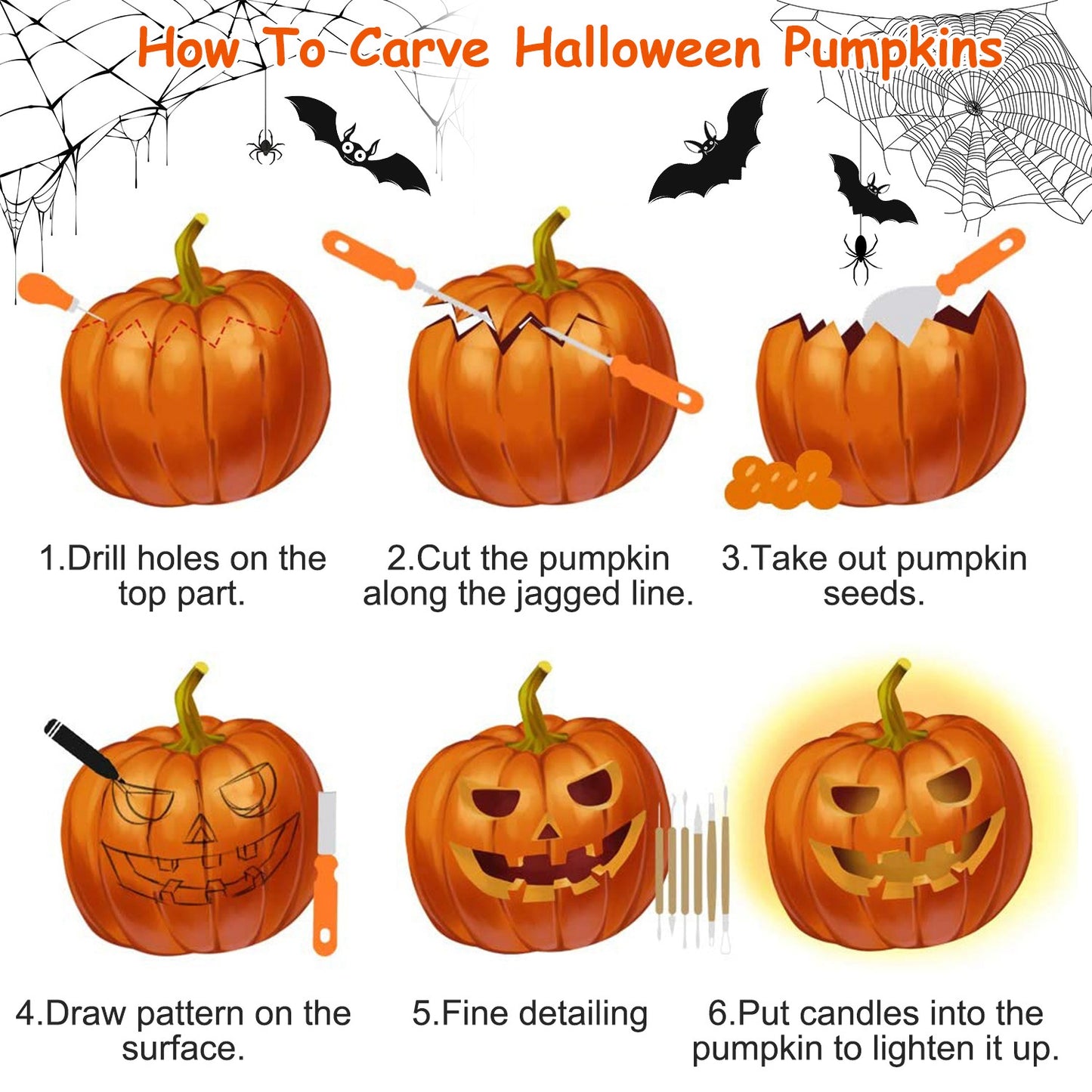Pumpkin Carving Kit - 13 Piece Stainless Steel Tool Set
