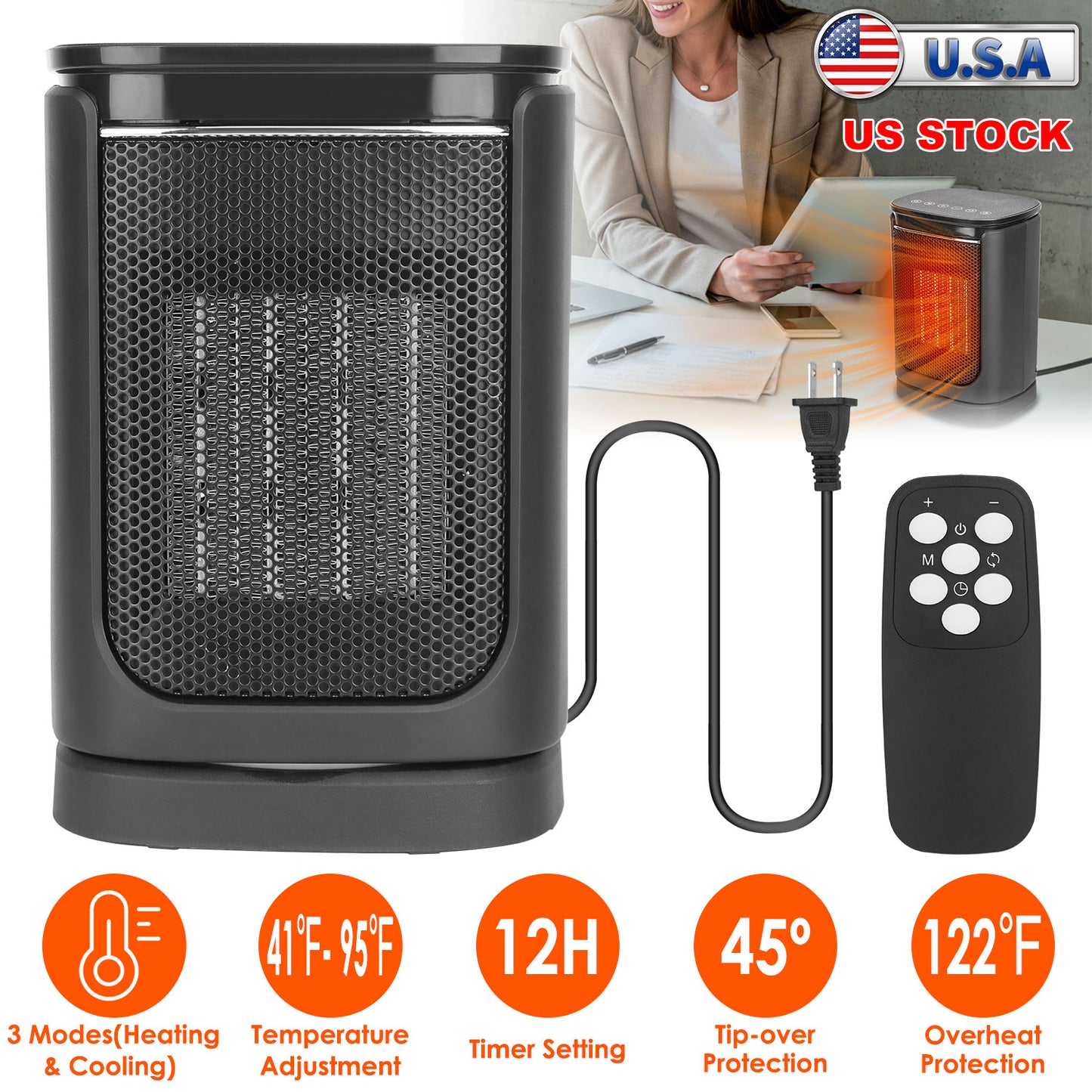 1500W Ceramic Space Heater with Remote Control & Oscillation