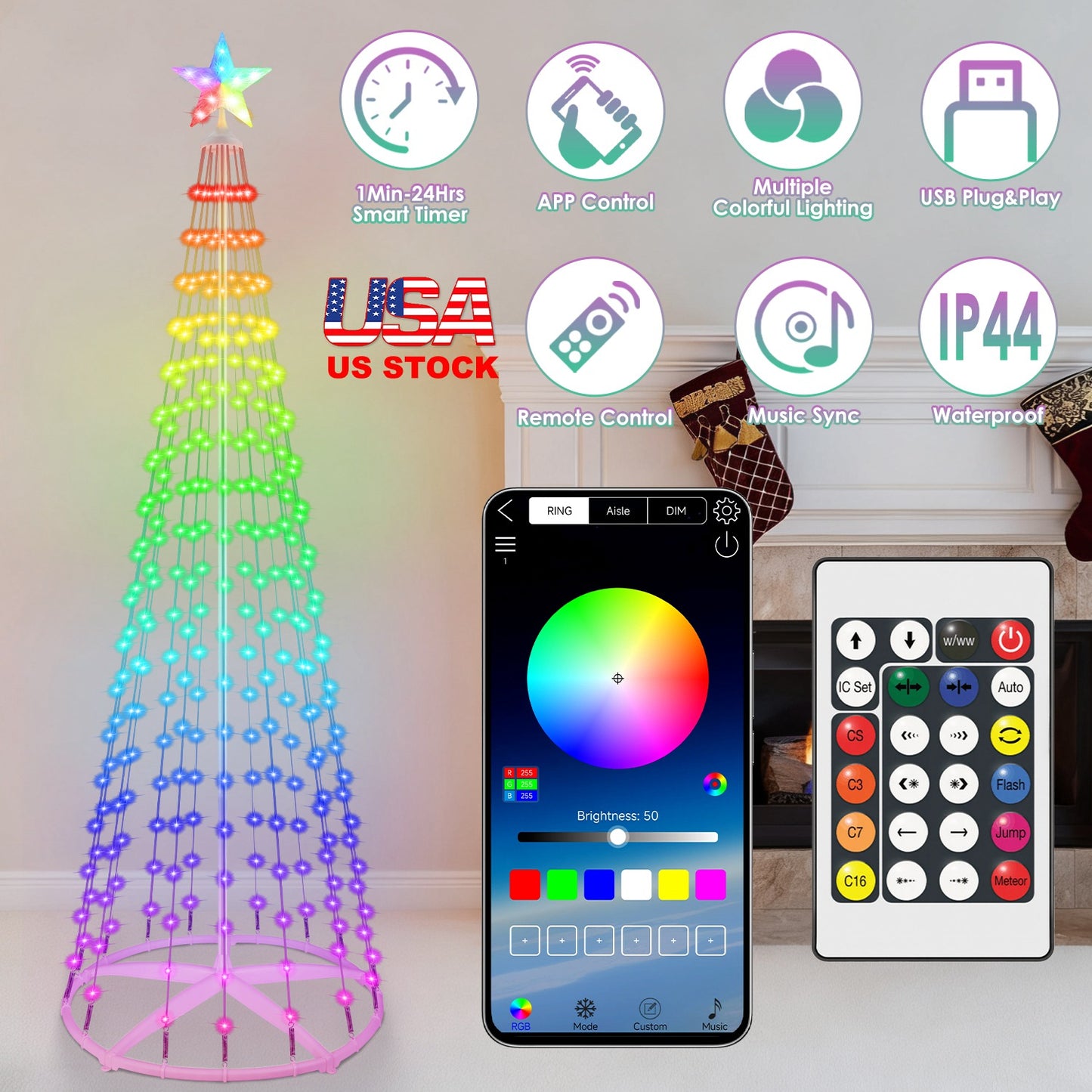 LED Christmas Cone Tree with App Control & 210 Light Modes
