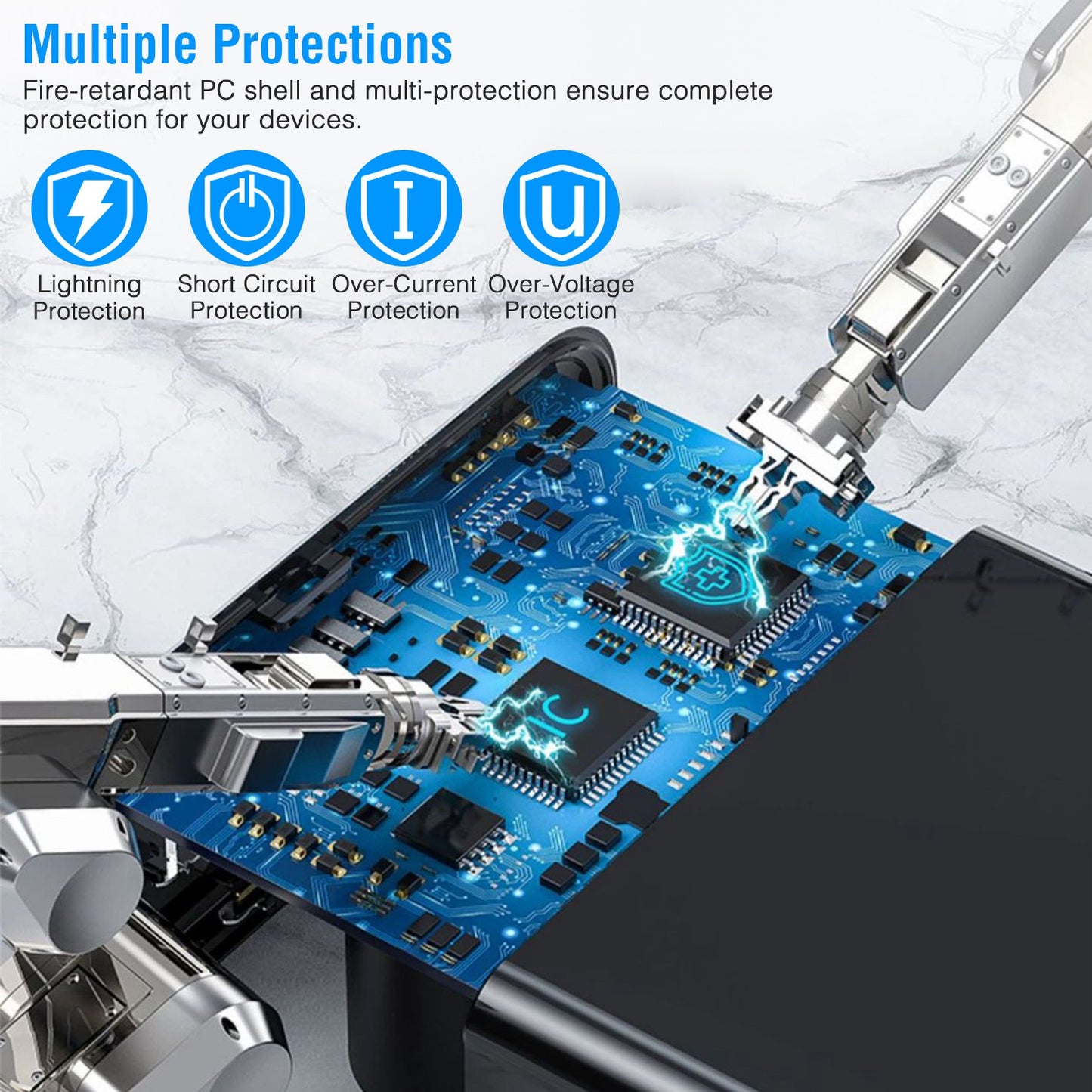 45W 4-Port USB Fast Charger with Type-C and USB-A Ports