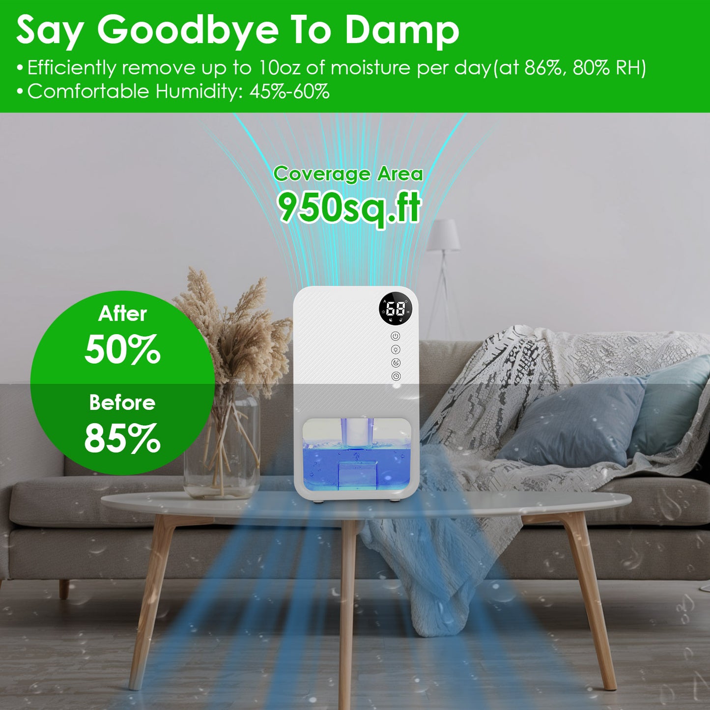 Portable Dehumidifier 37.2oz with Timer & 7-Color Light
