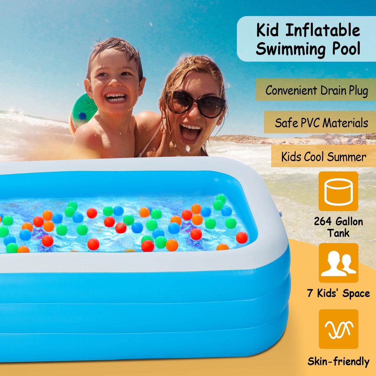 Inflatable Swimming Pools Family Swim Play Center Pool Blow up Kiddie Pool for Family Inflatable Lounge Pool for Kids Baby Adult Inflatable Water Ball