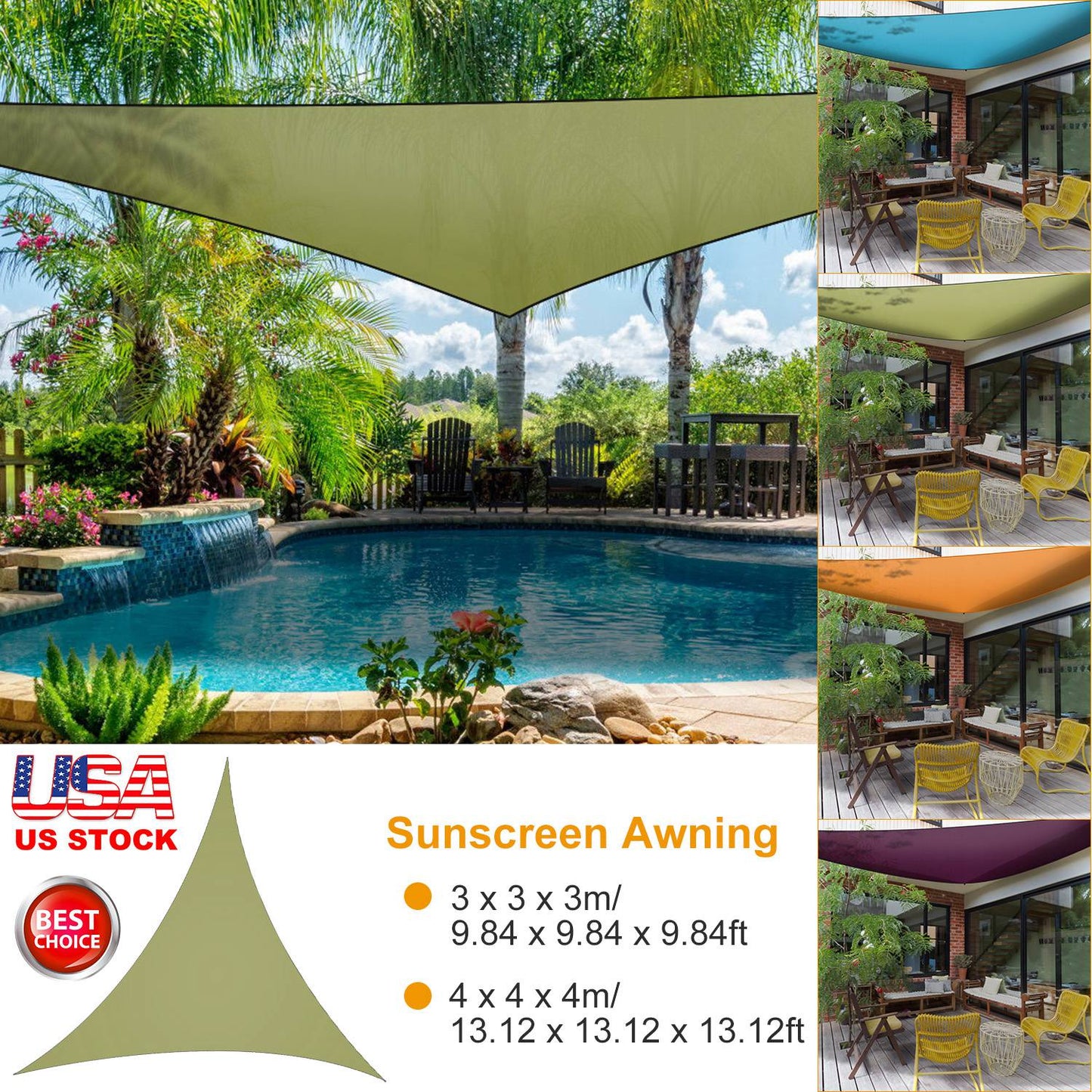 Triangle Shade Sail Canopy - Waterproof Outdoor Sun Shelter
