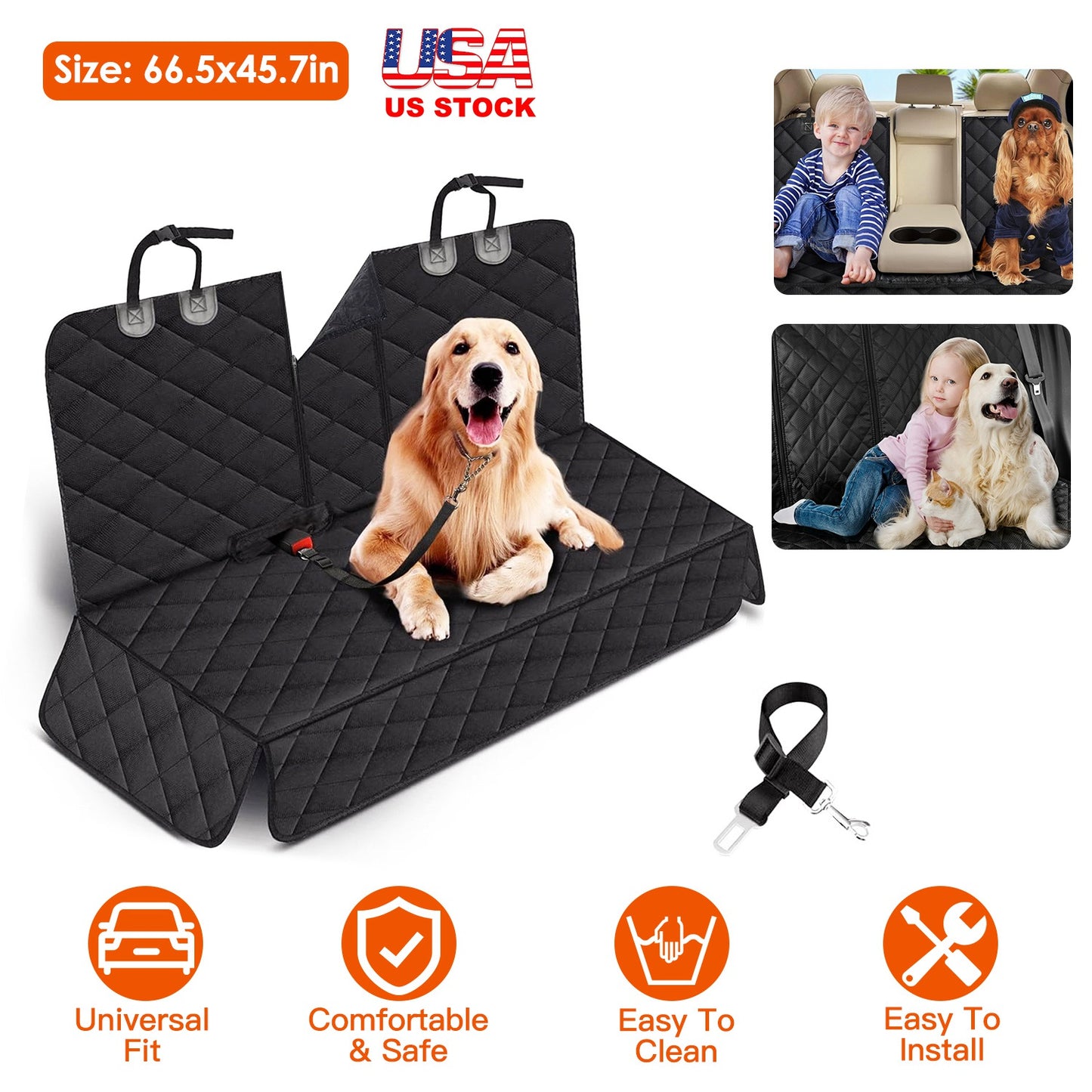 Waterproof Dog Car Seat Cover with Safety Belt