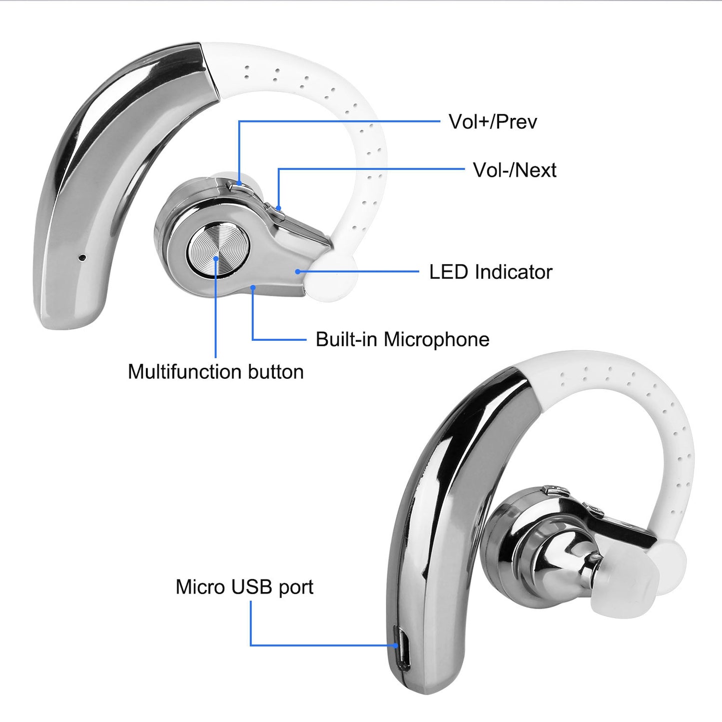 Wireless Bluetooth Earpiece with Mic for Business & Driving