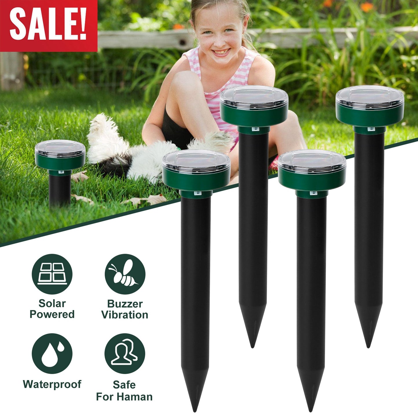 Solar Mole Repeller Stakes - 4 Pack Sonic Gopher Deterrent