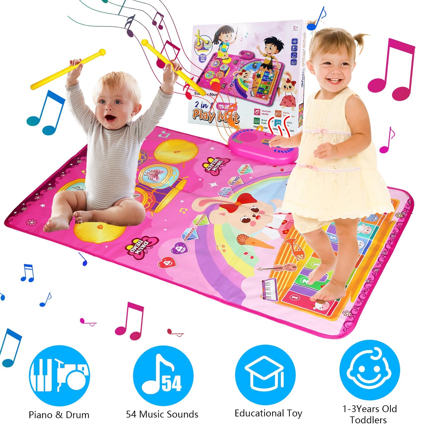 Baby Musical Mat with Piano & Drum Sounds – 55 Music Modes