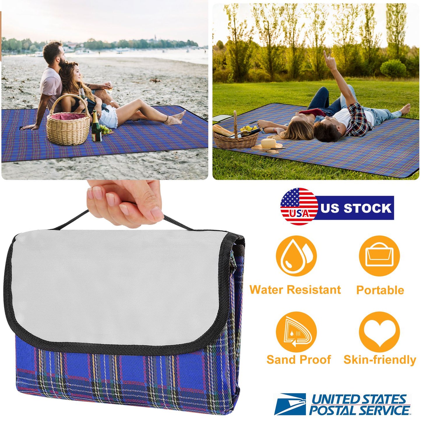 Waterproof Picnic Blanket 60x78 with Carrying Strap