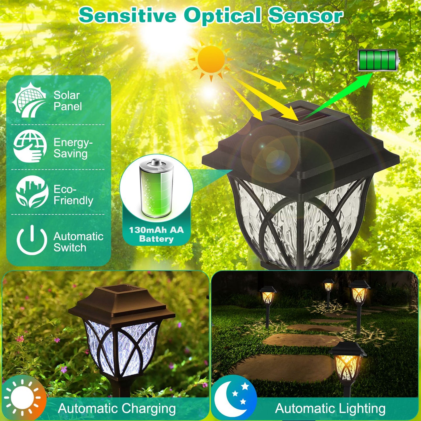 Solar Pathway Lights 6-Pack Waterproof Garden Stake Lamps