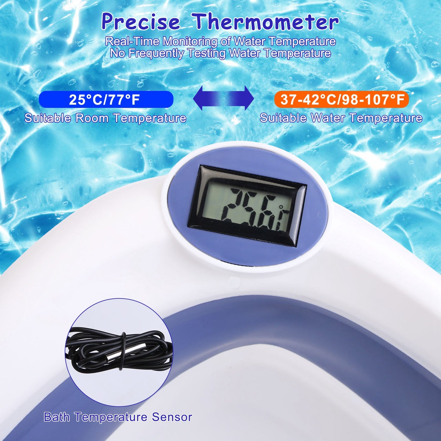 Collapsible Baby Bathtub with Thermometer for 0-24 Months