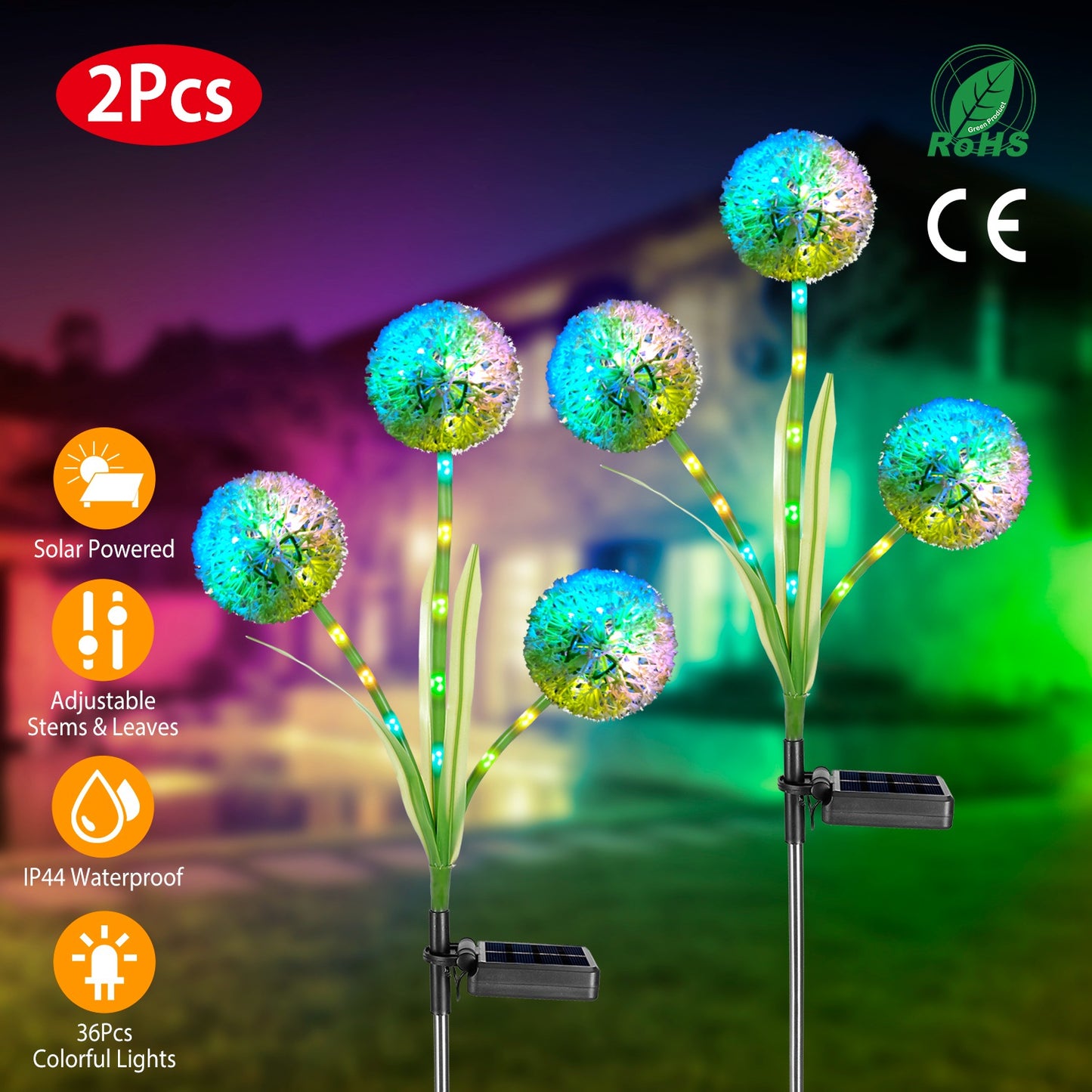 Solar Dandelion Garden Lights 36 LED Outdoor Pathway Stakes