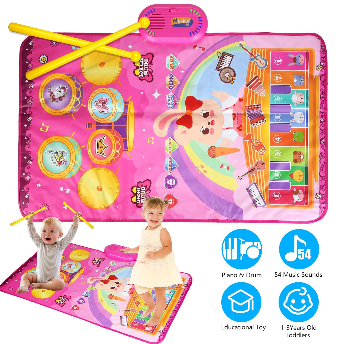 Baby Musical Mat with Piano & Drum Sounds – 55 Music Modes