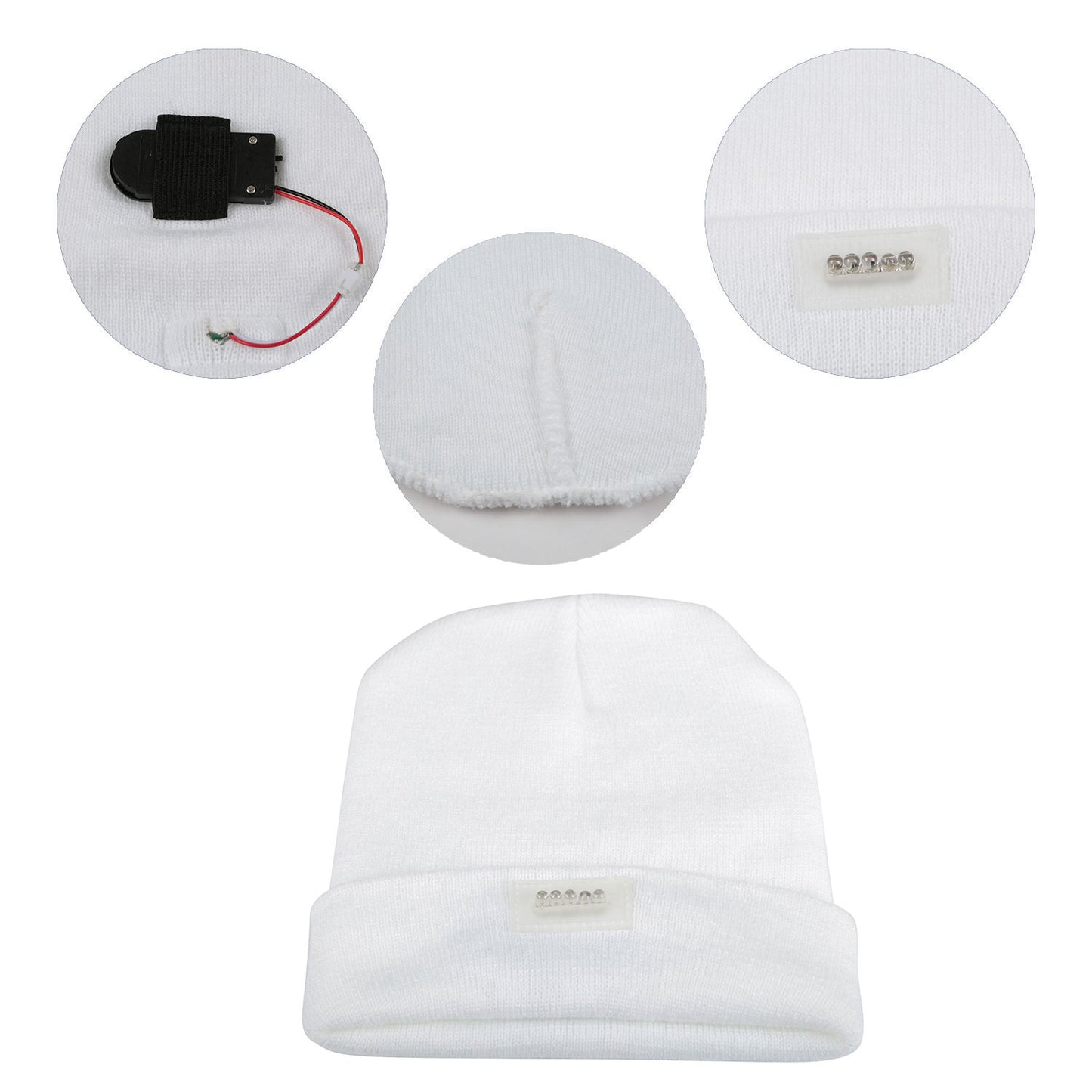LED Knitted Beanie with Built-In Headlamp for Hands-Free Light