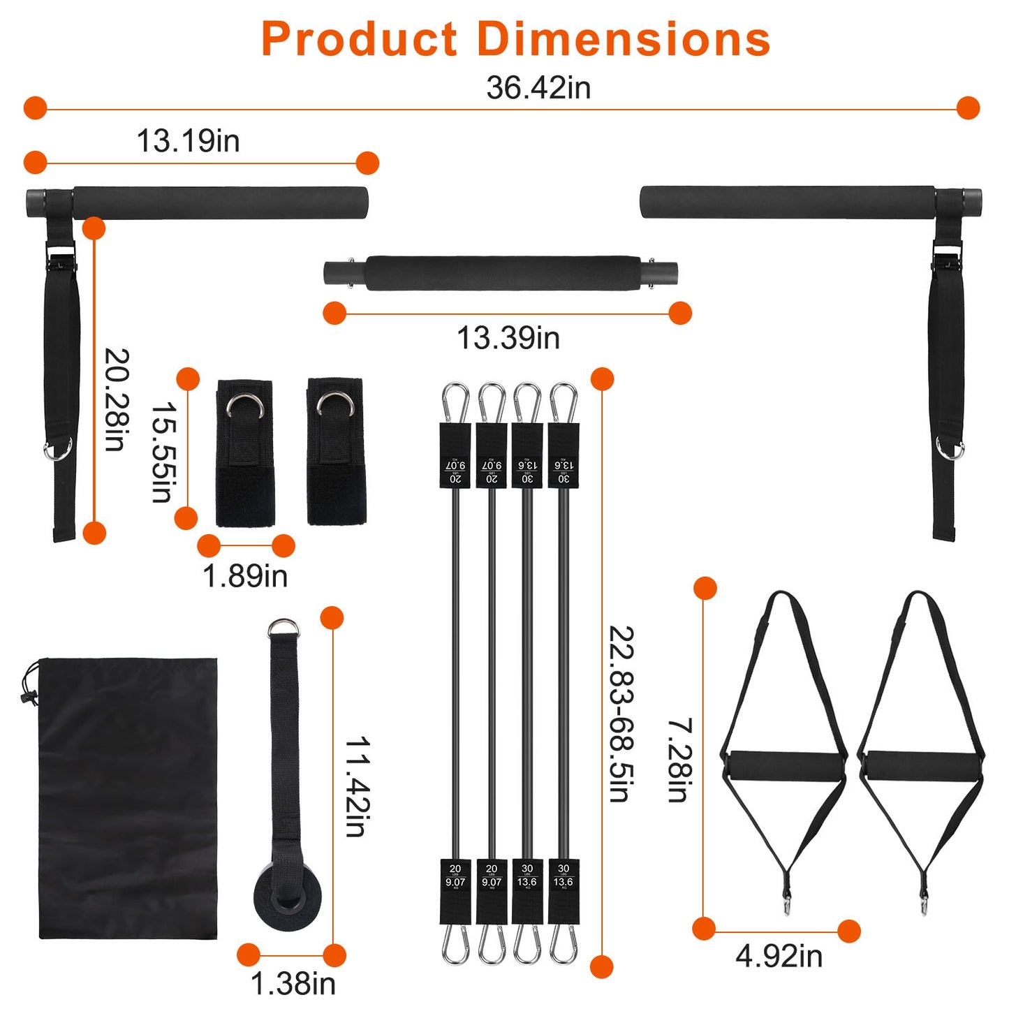 Pilates Bar Kit with 100LBS Resistance Bands & Accessories