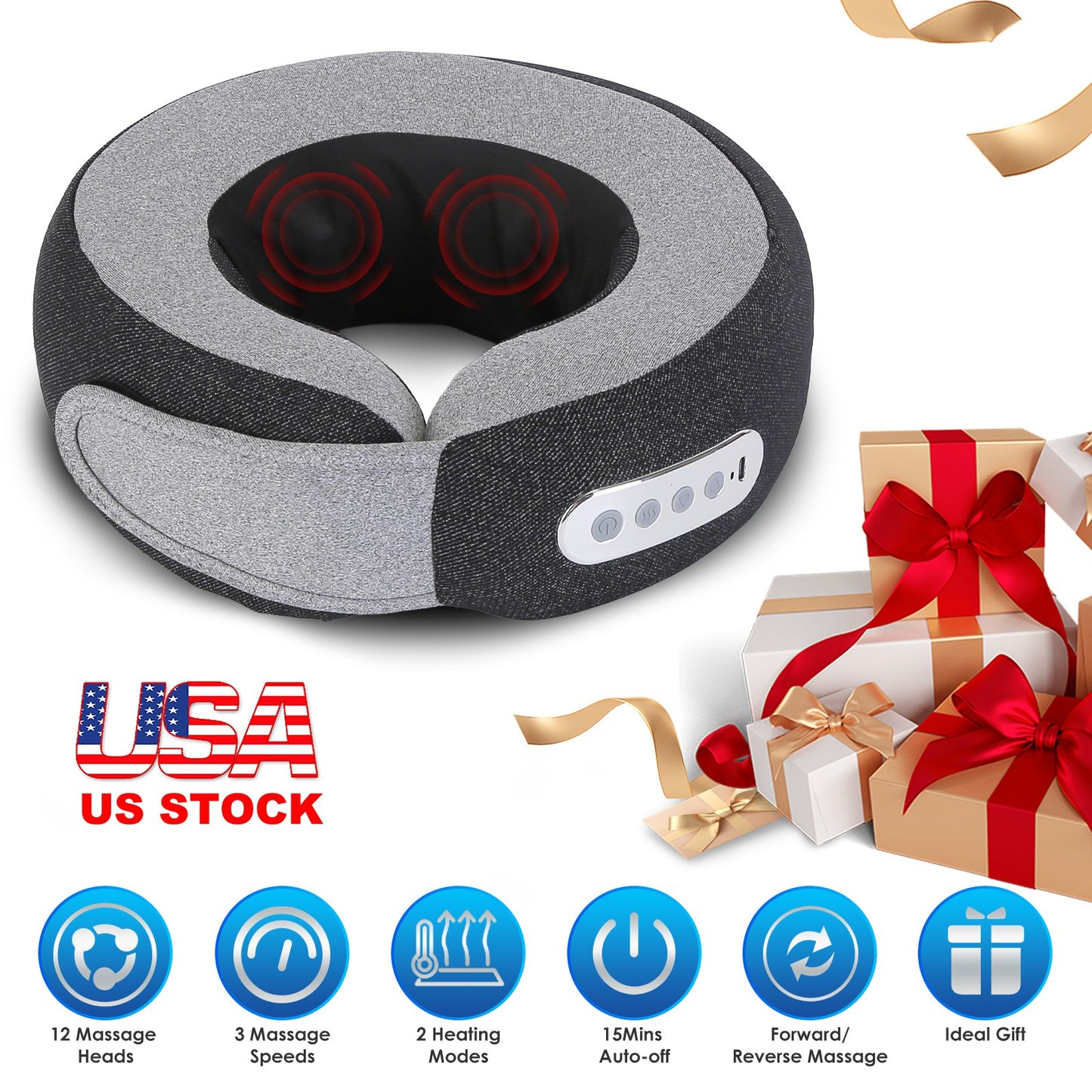 Neck Massager Pillow with Heat & Memory Foam Travel Support