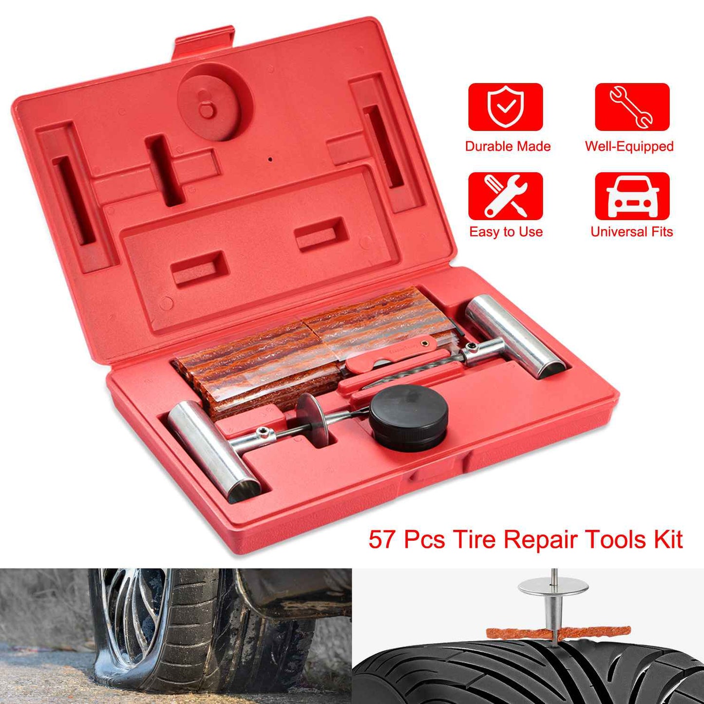 57-Piece Tire Repair Kit for Cars and Trucks