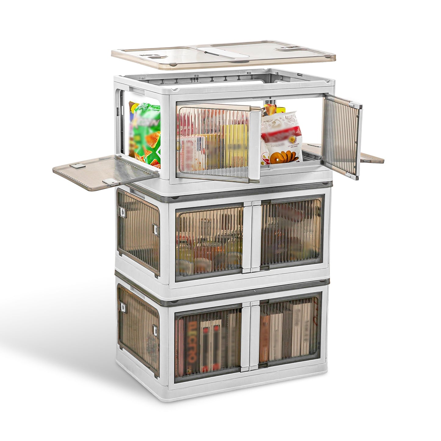 Foldable Storage Bins with Lids & Wheels - 3 Pack Stackable
