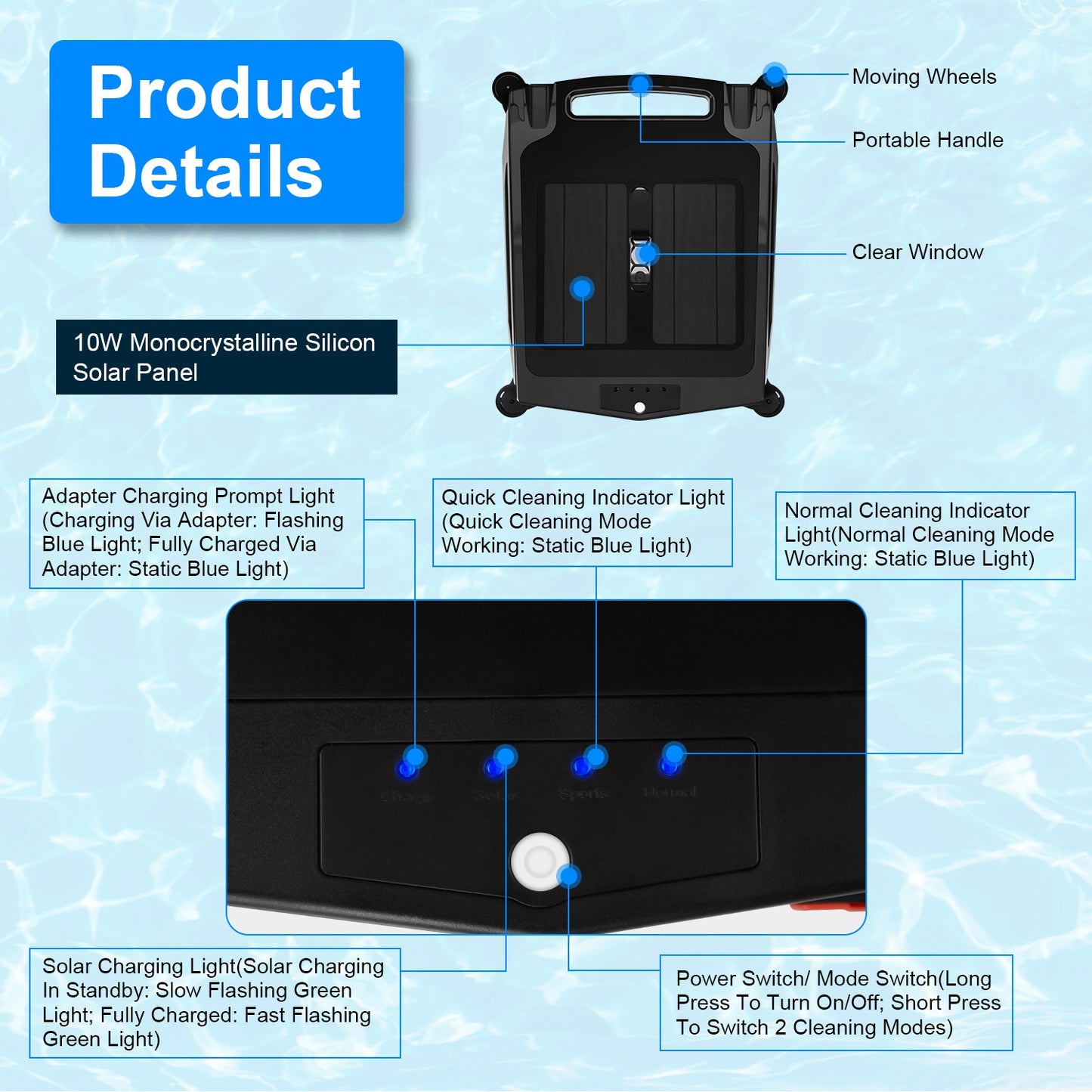 Solar Robotic Pool Skimmer with Dual Charging & App Control