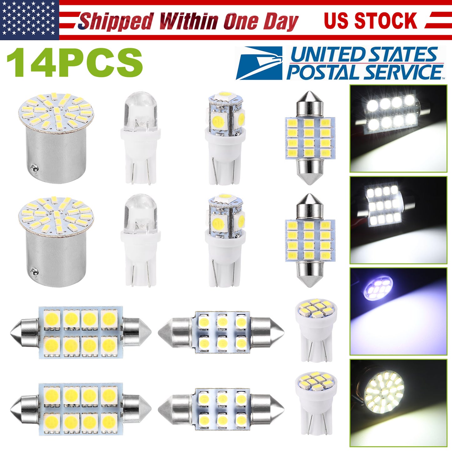 LED Interior Light Bulb Kit for Car - 14 Piece Set, 6000K White
