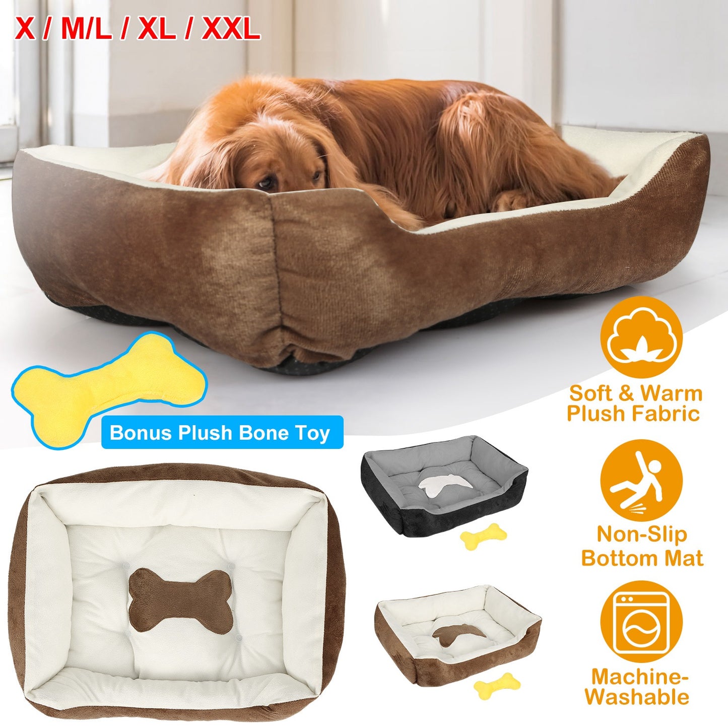 Plush Dog Bed with Non-Slip Bottom & Bonus Toy