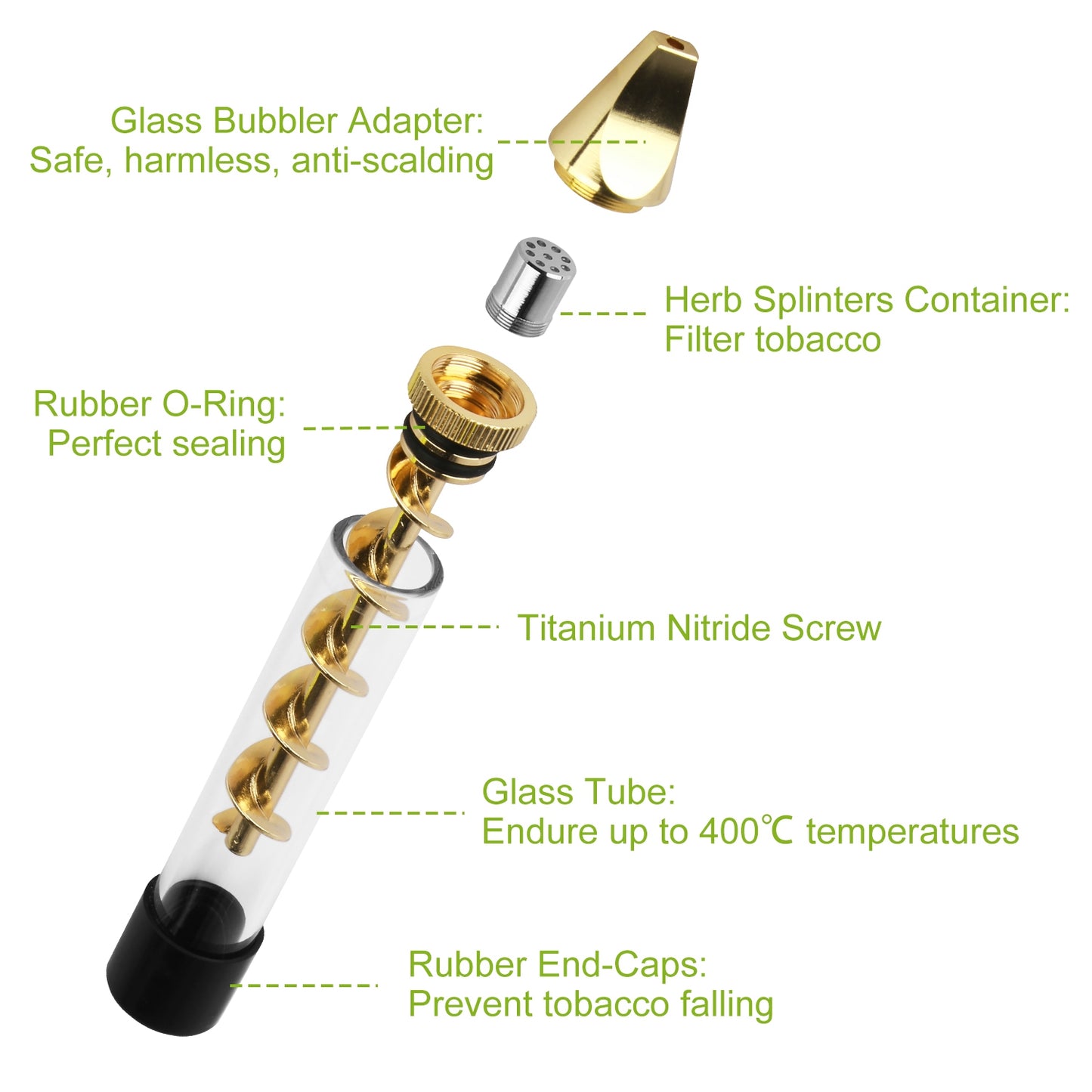 Twisty Glass Blunt Pipe with Grinder and Cleaning Kit