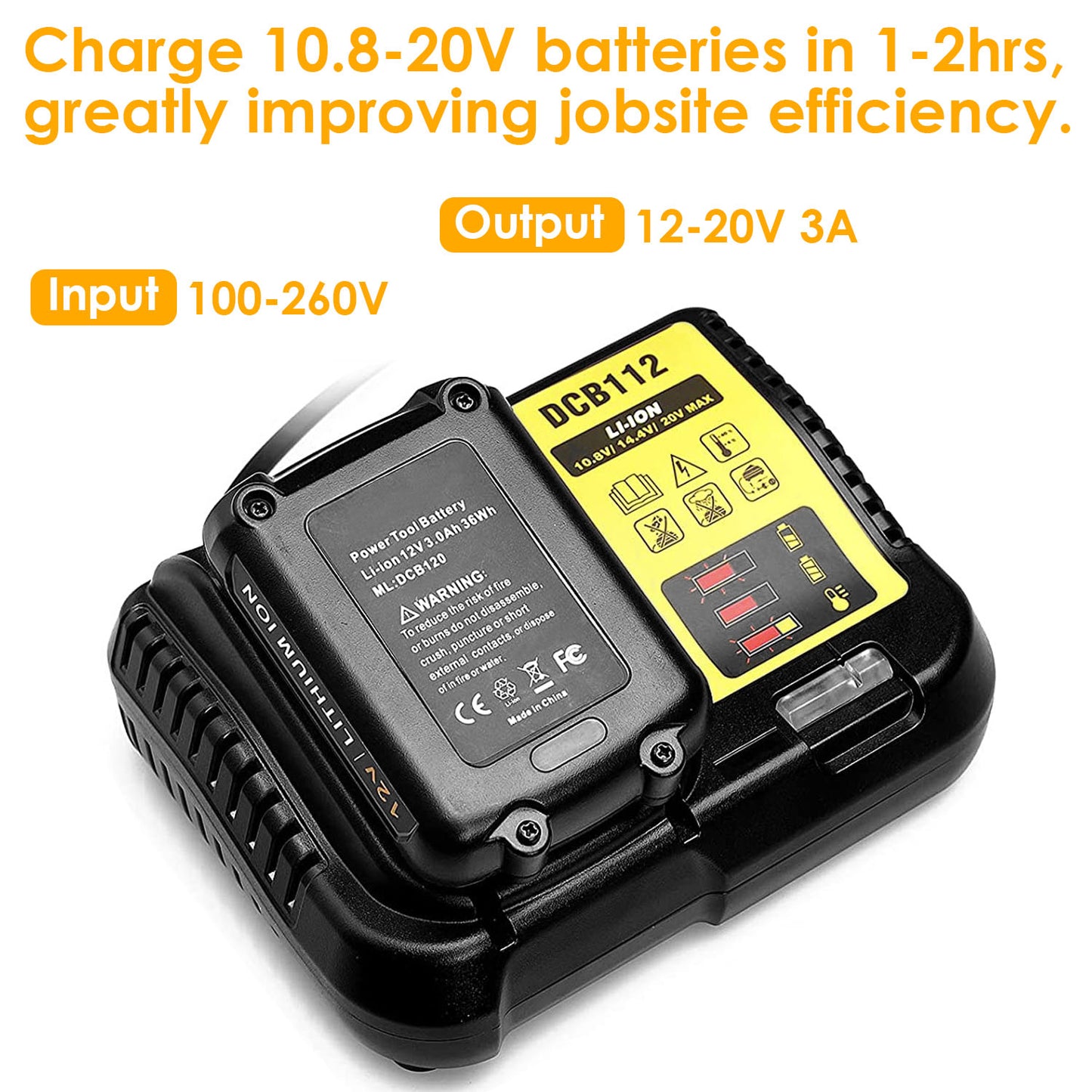 Battery Charger for Dewalt 10.8V-20V Lithium-Ion Tools