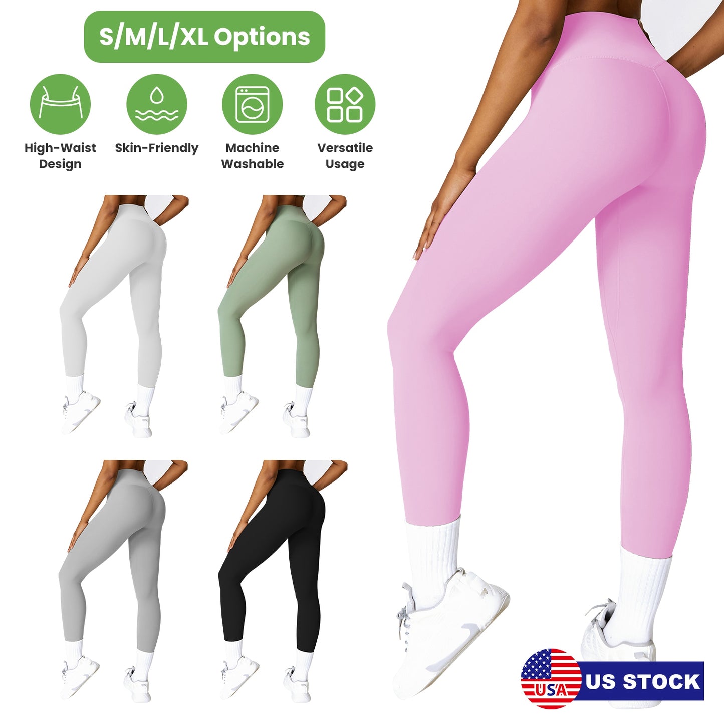 High Waist Workout Leggings with Tummy Control - 25" Inseam