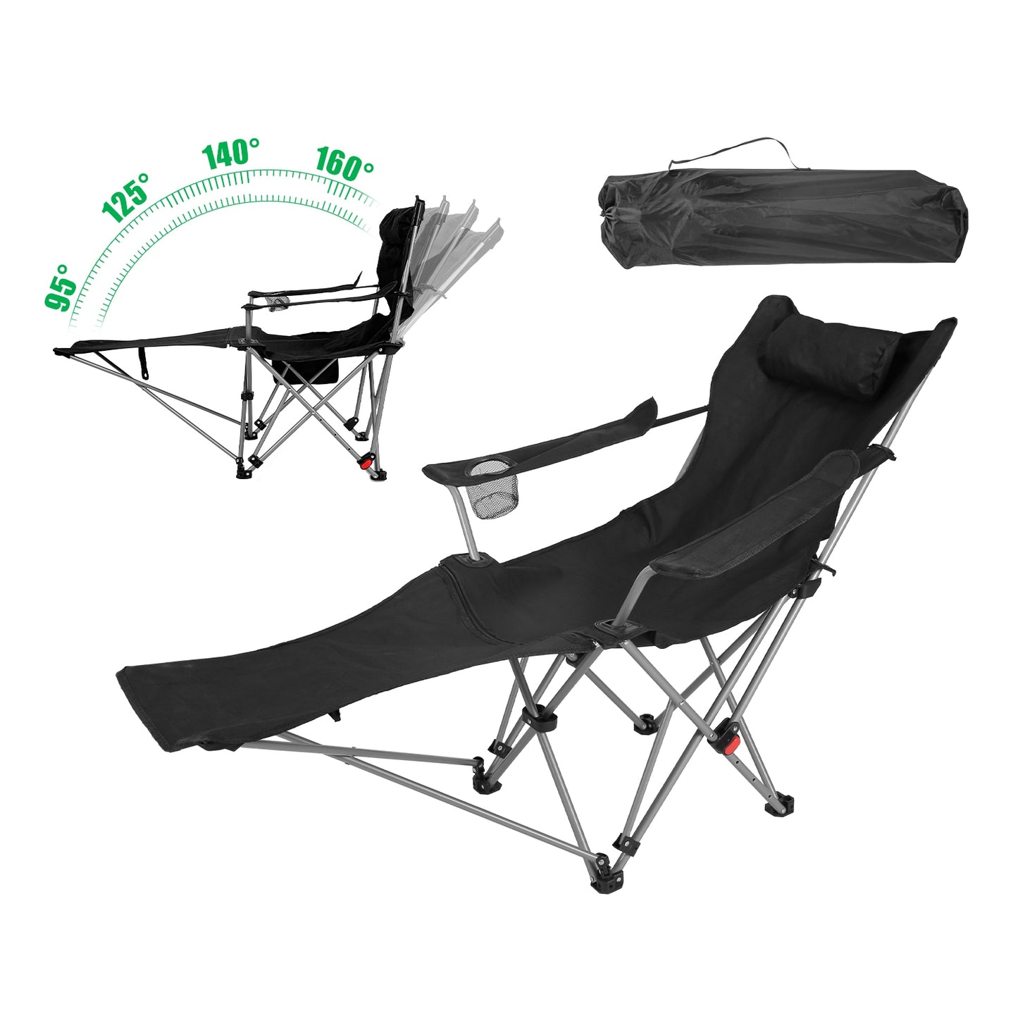 Reclining Camping Chair with Footrest - 4-Position Adjustable