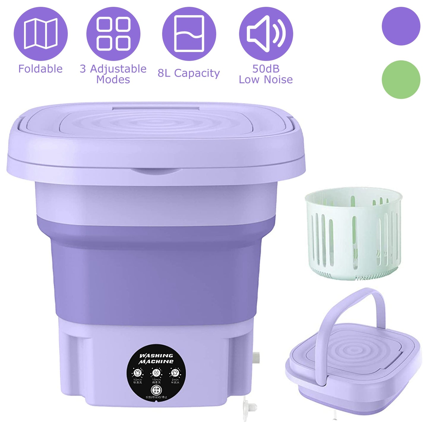 Portable Foldable Washing Machine 8L with 3 Wash Modes