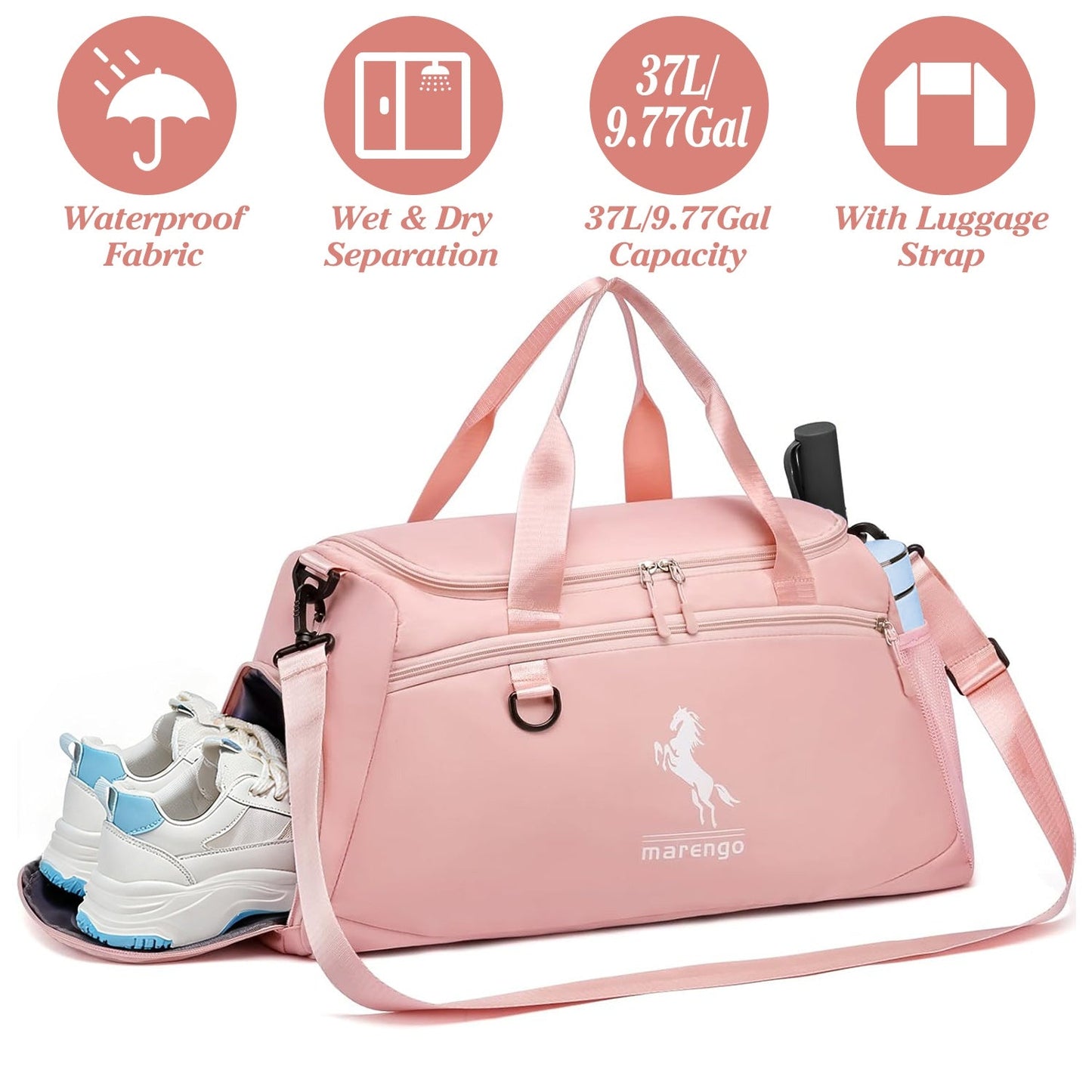Gym Duffle Bag with Shoe Compartment & Wet Pocket 37L