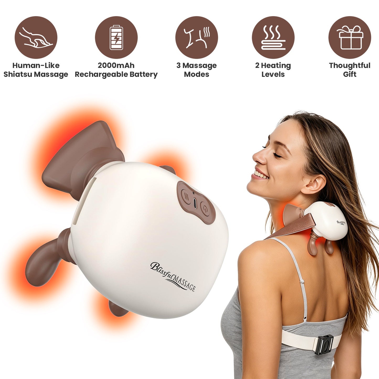 Cordless Neck Massager with Heat & Shiatsu Deep Tissue Kneading