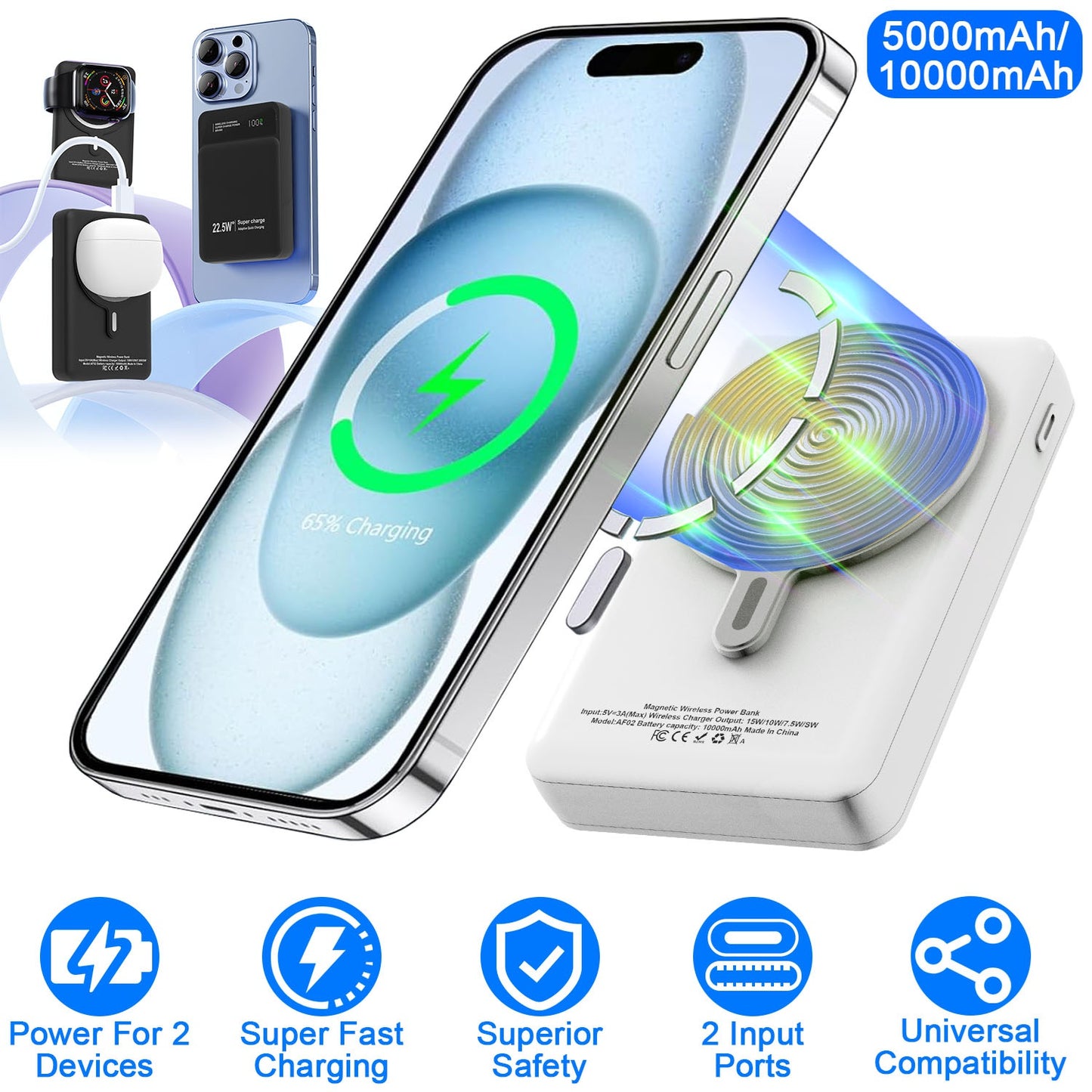 MagSafe 3-in-1 Wireless Power Bank with 22.5W Fast Charging