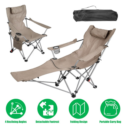 Reclining Camping Chair with Footrest - 4-Position Adjustable