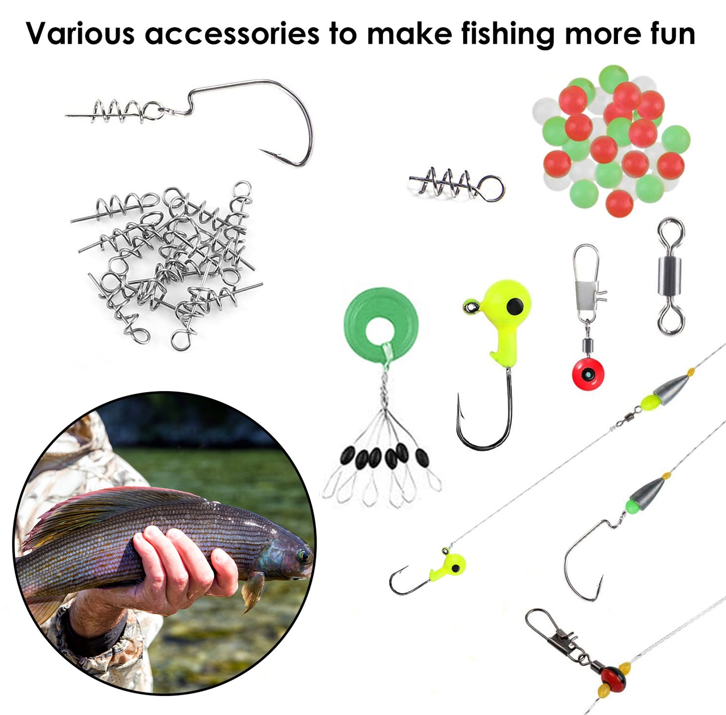 188-Piece Fishing Tackle Kit with Hooks, Weights & Storage Box