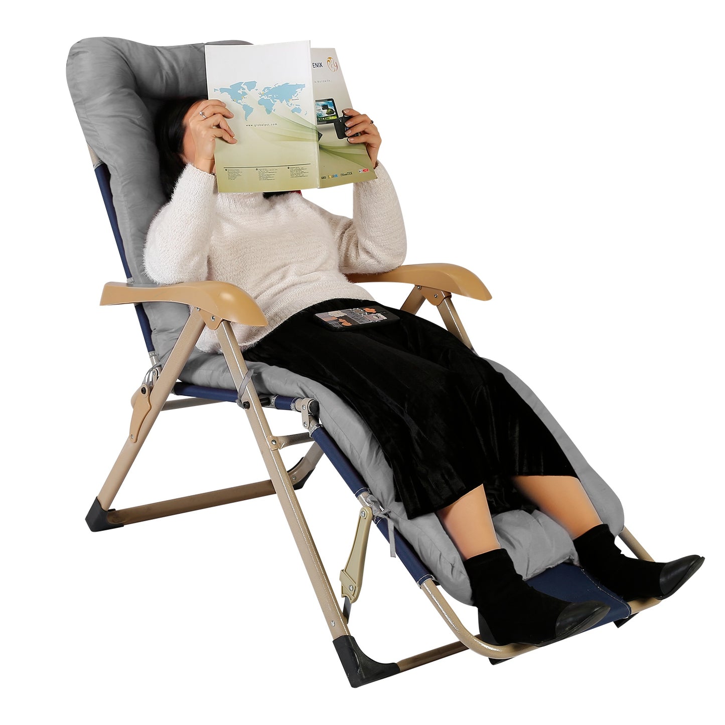 Chaise Lounger Cushion 67x22in with Secure Straps