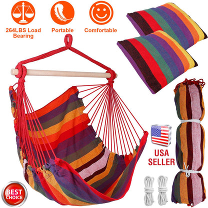 Hanging Hammock Chair with Pillows – 265 lbs Capacity