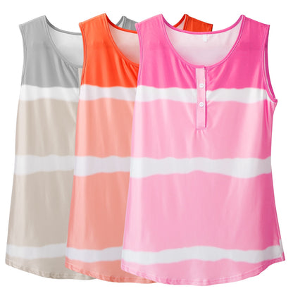 Women Tie-dye Sleeveless Tank Tops Summer Loose T Shirts Tops Button Down Shirts Vest Blouse Plus Size