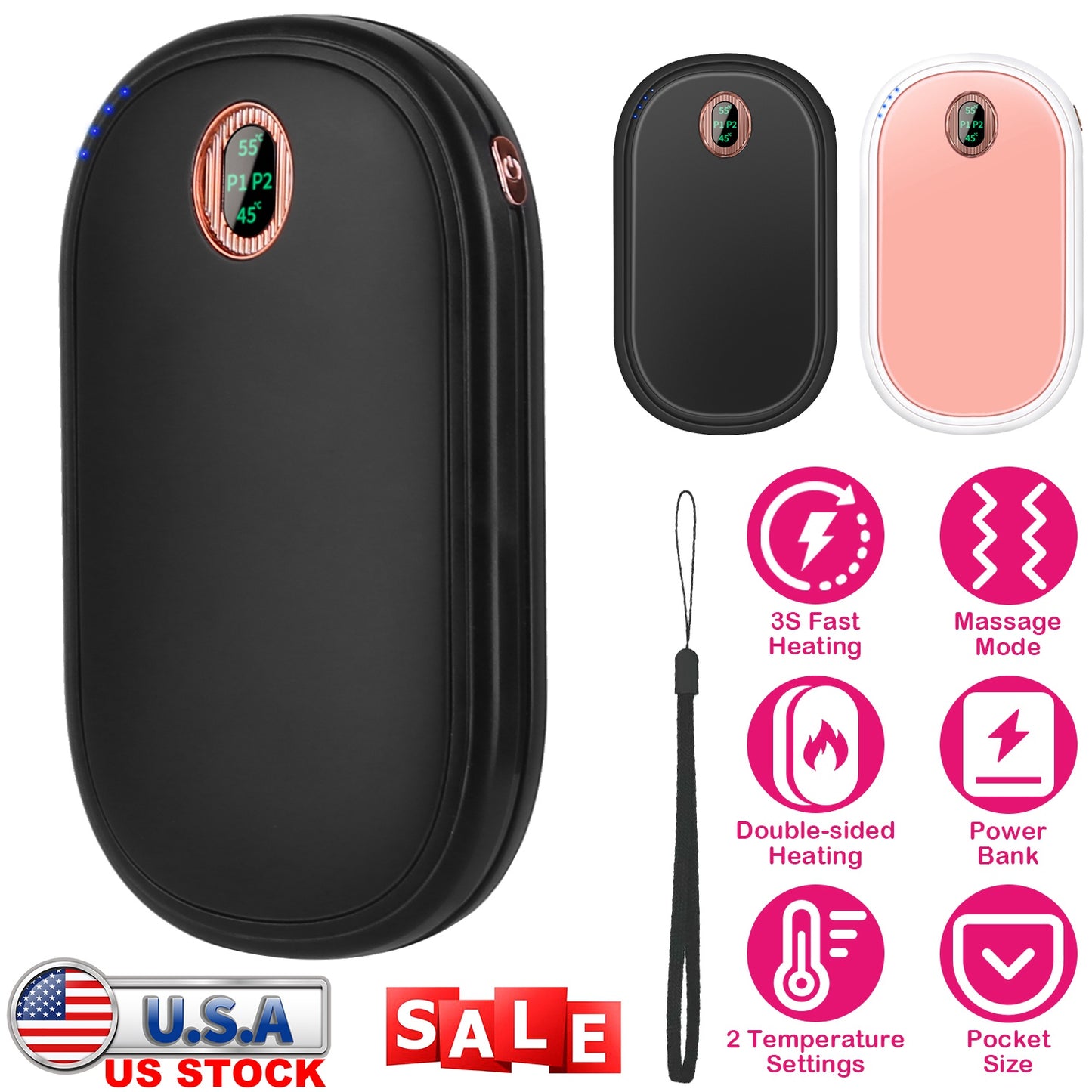 Rechargeable Hand Warmer with Power Bank & Digital Display