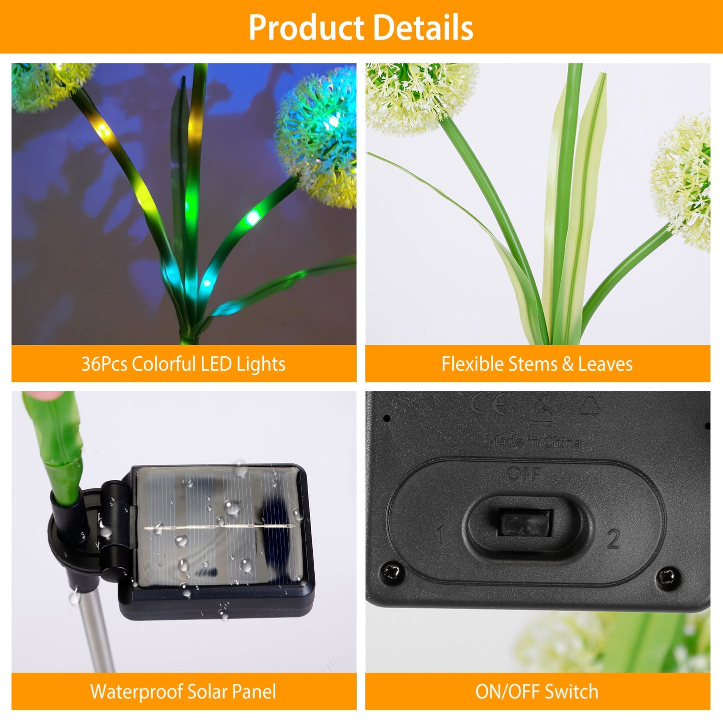 Solar Dandelion Garden Lights 36 LED Outdoor Pathway Stakes