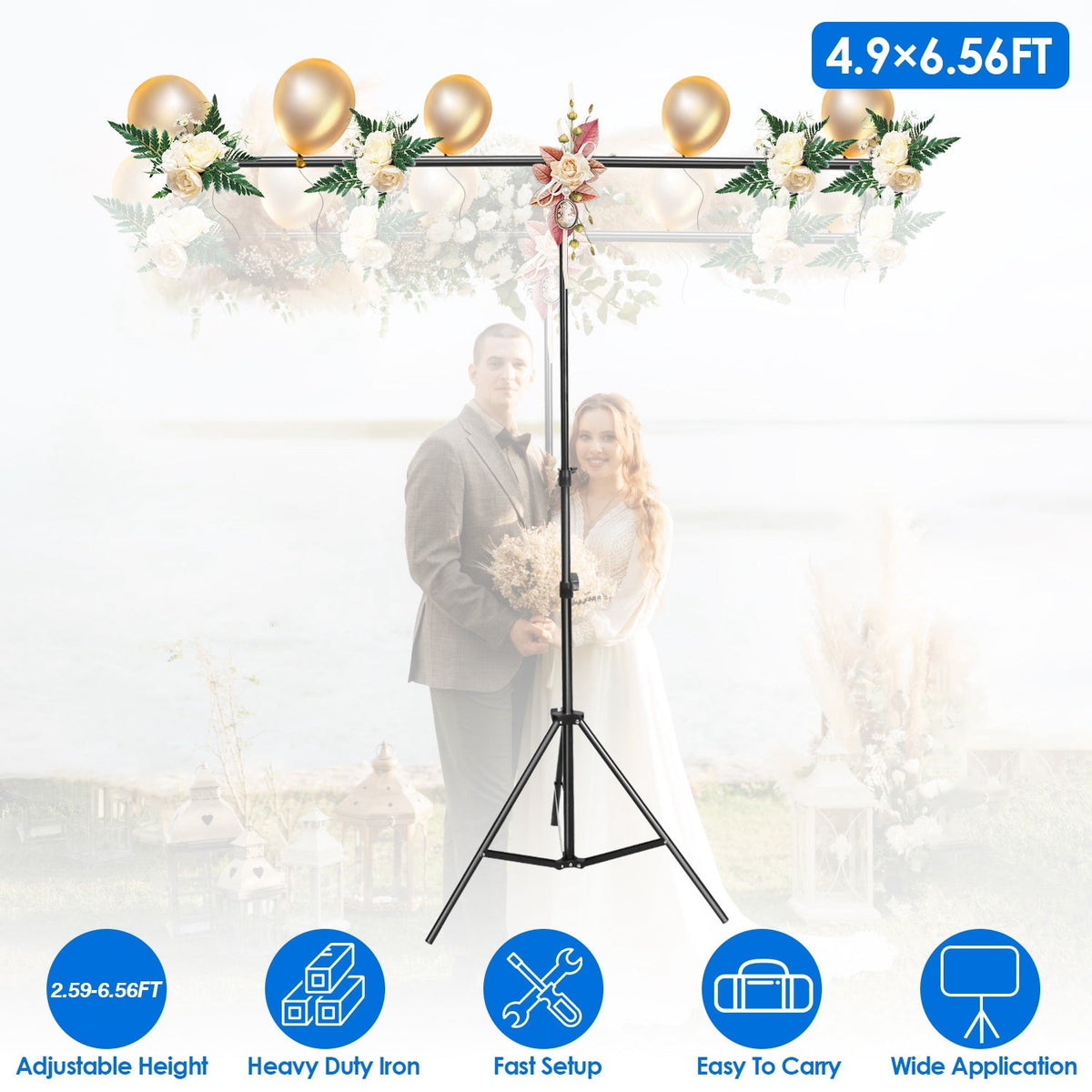 5 6.5FT T-Shape Photo Video Backdrop Stand Heavy Duty Background Stand Adjustable Photography Backdrop Stand with 6 Spring Clamps Sandbag Carry Bag fo