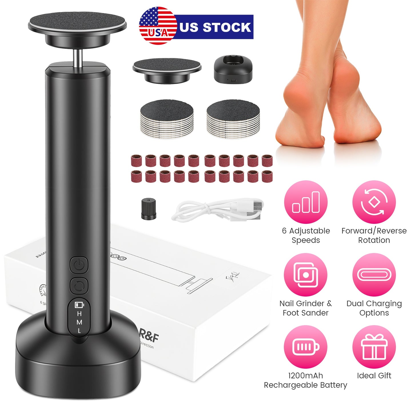 Electric Foot Callus Remover with Nail Grinder & 40 Discs