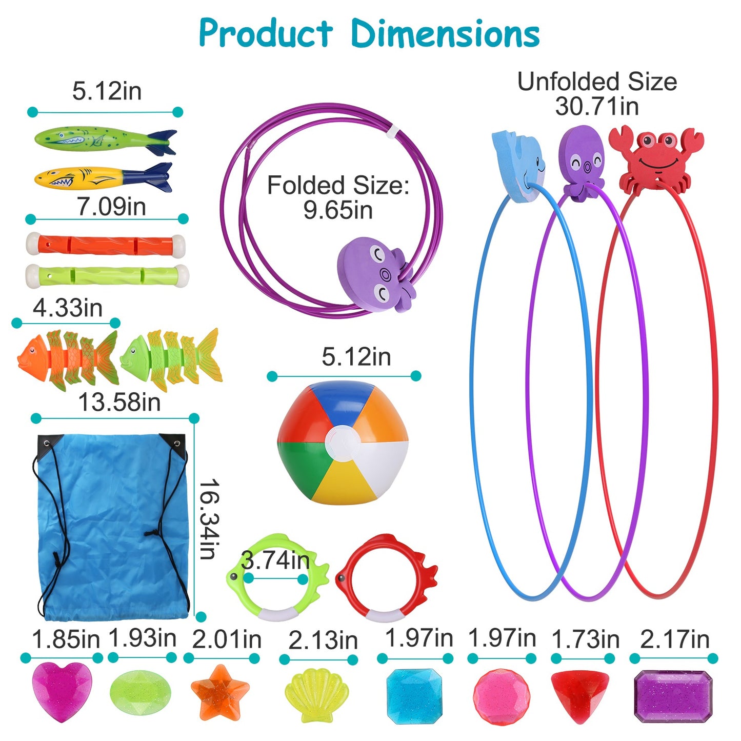 Swimming Pool Diving Toys Set - 24 Pieces with Storage Bag
