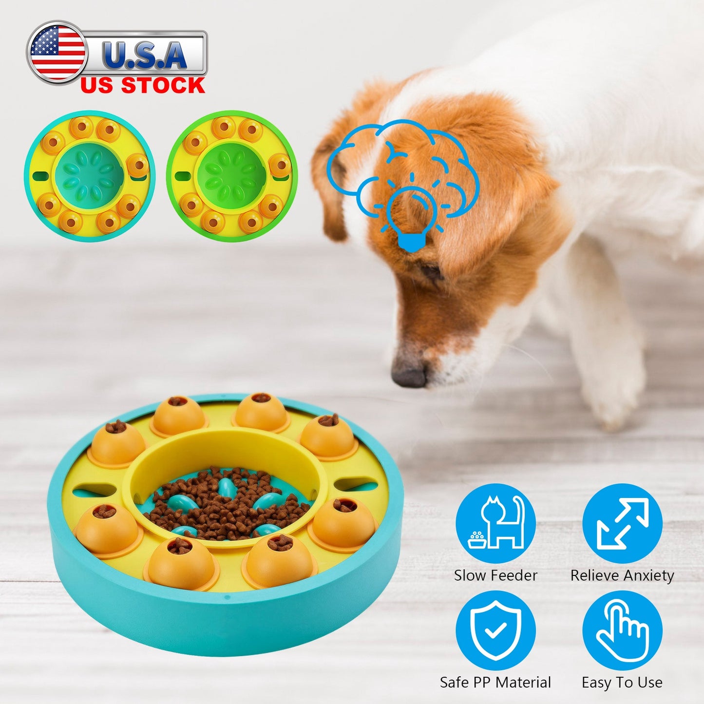 Dog Puzzle Feeder Slow Feed Bowl with Rotating Granaries
