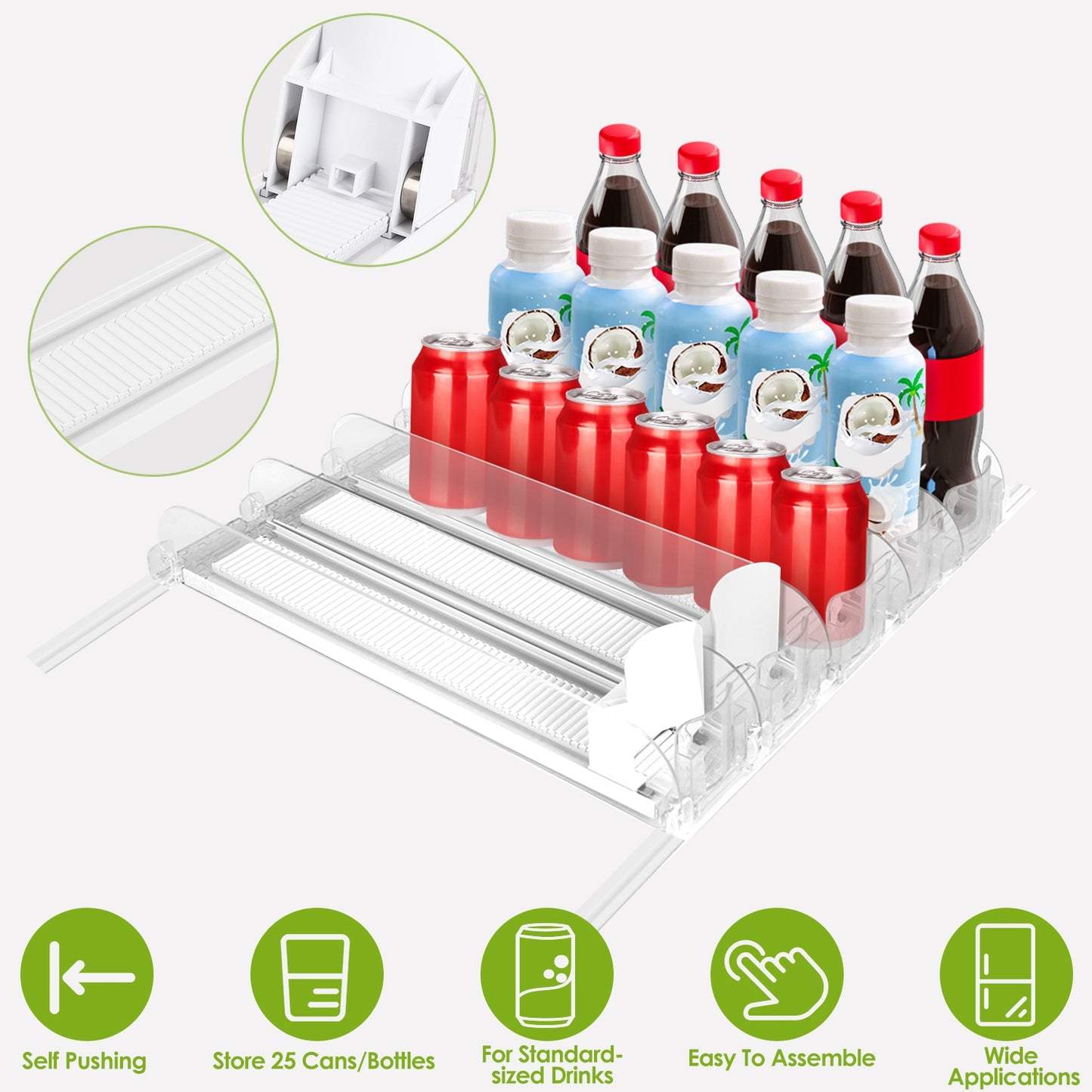 Spring Loaded Beverage Dispenser for Fridge – 5 Rows, 25 Cans