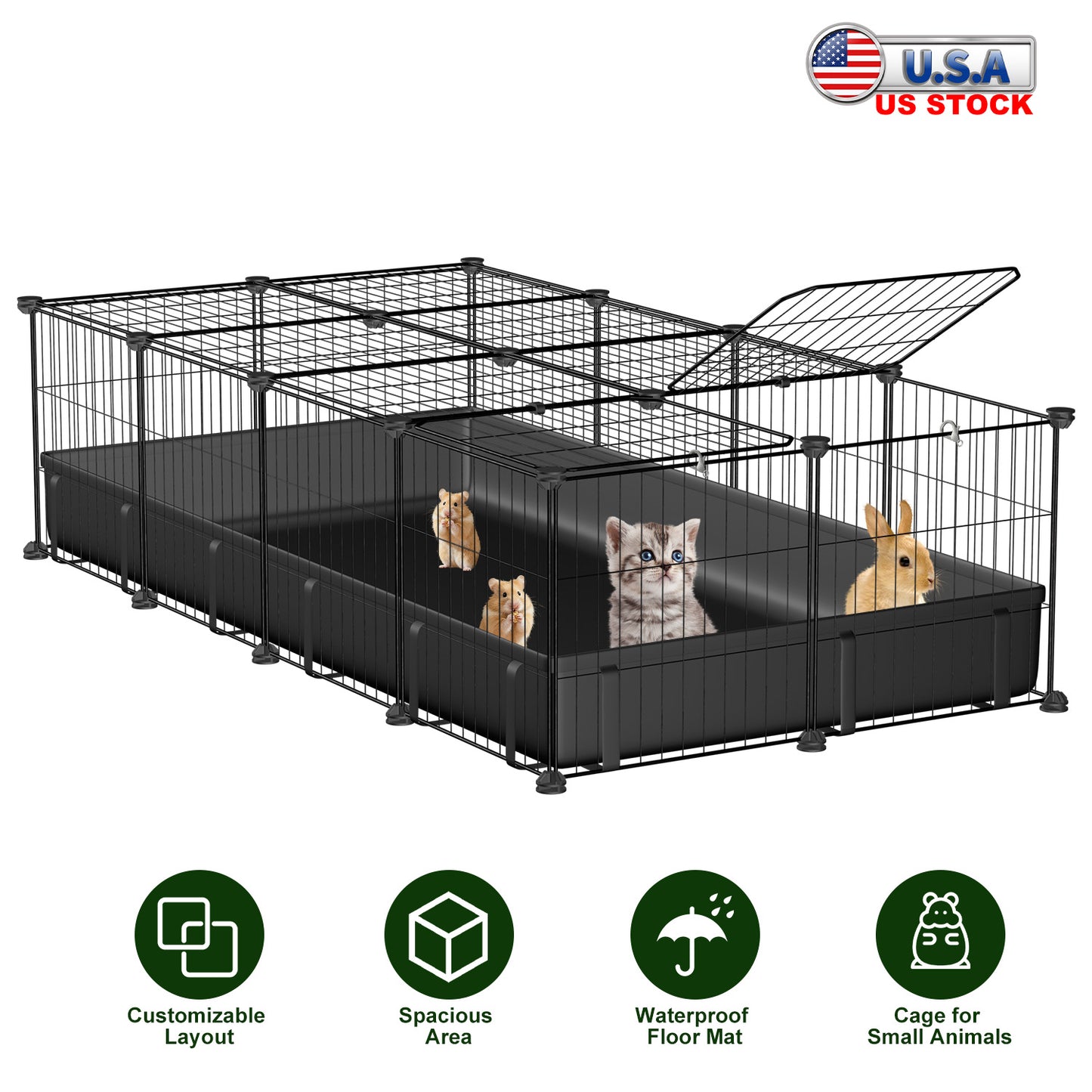 Guinea Pig Cage 47x24x12" with 20 Panels & Waterproof Mat
