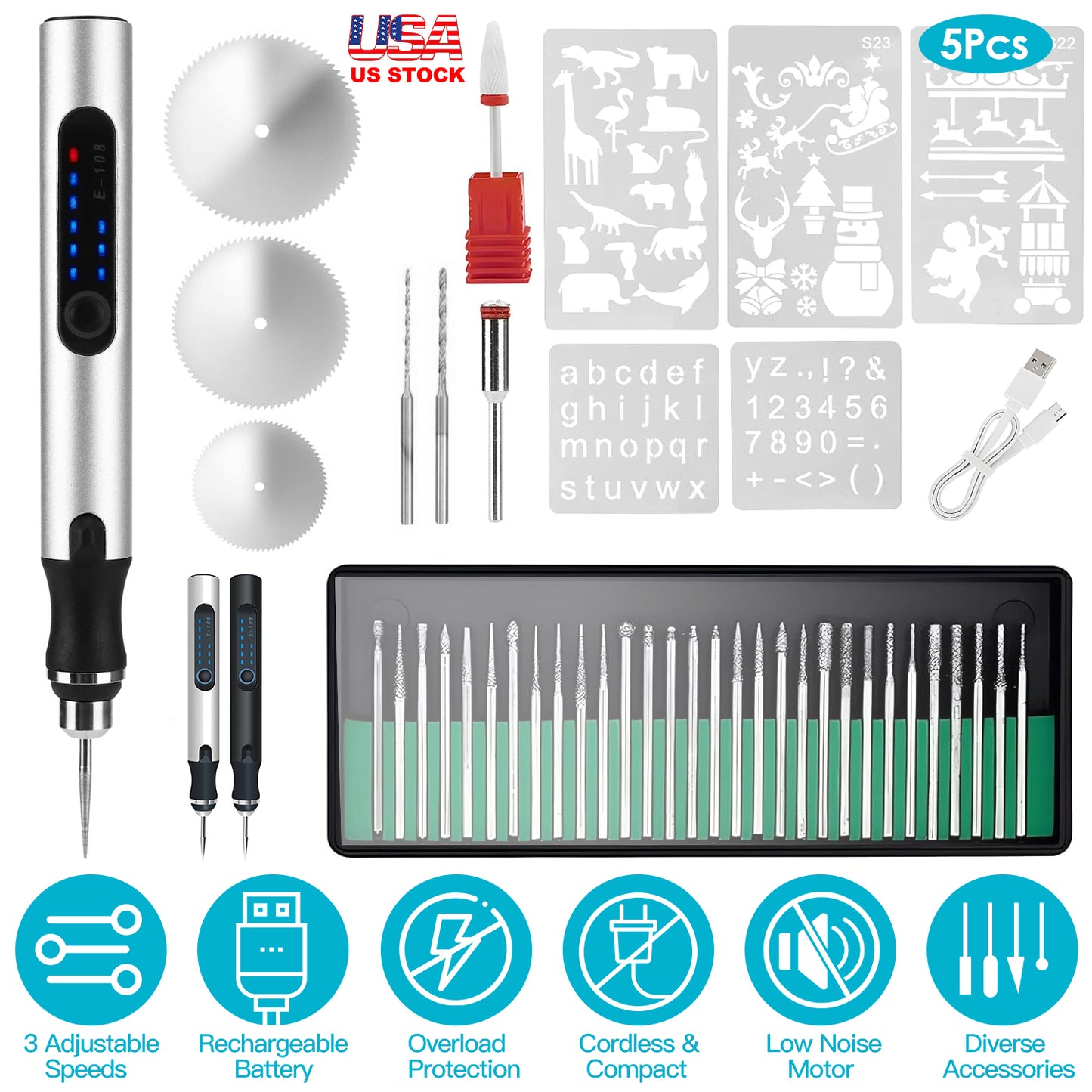 Electric Engraving Pen with 33 Bits & 3 Speed Settings