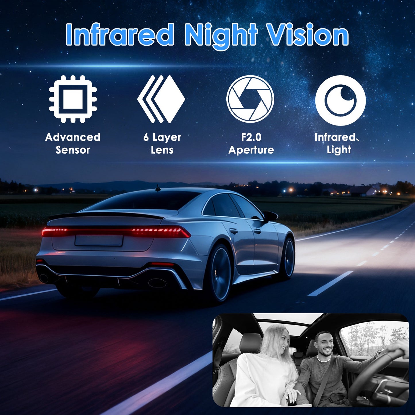 3-Channel Dash Cam with Front, Rear & Interior Cameras